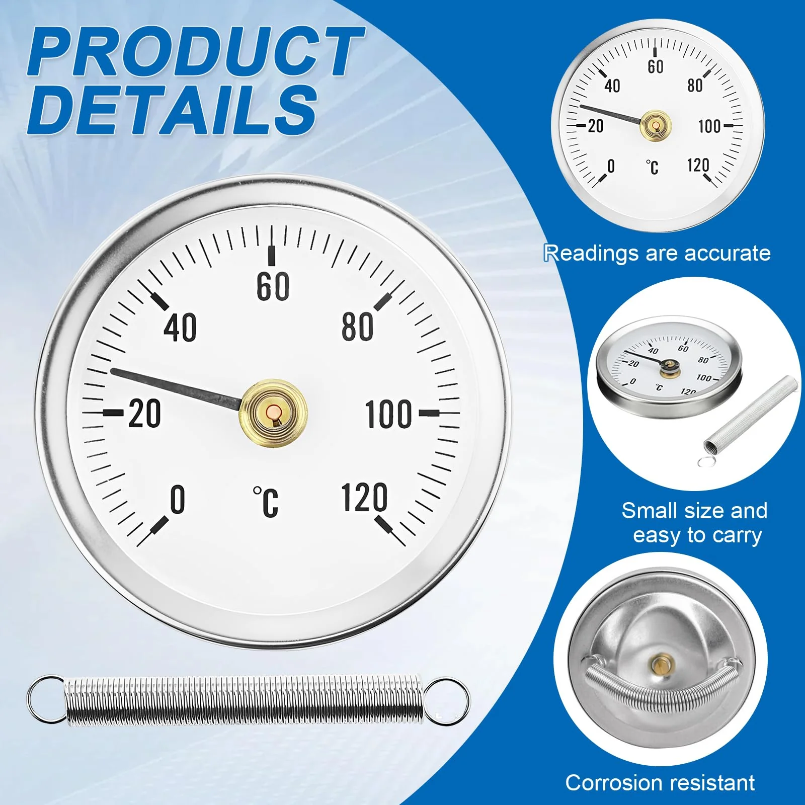 Weploda Pack of 2 Pipe Thermometers, Heating Pipe, Pipe Thermometer, Stainless Steel, Temperature Display with Clip-On 0-120 °C, Portable Pipeline Thermometer, Monitoring Pipe Temperature (with 2 - Image 6
