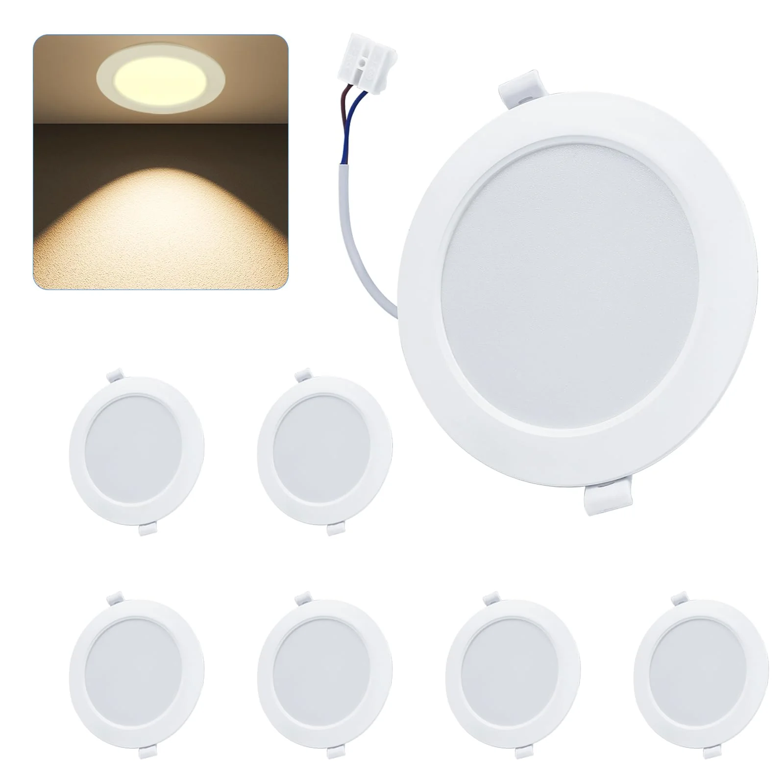 WeshLMPO LED Recessed Spotlights, 230 V, Flat Set of 6, 4 W Ceiling Spotlights, LED Spotlights, IP44 Ceiling Spotlights, LED Recessed Lights, 350 Lumens, Warm White, 3000 K, for Bedroom, Bathroom, 3000k Warm White 4W / 6er Set