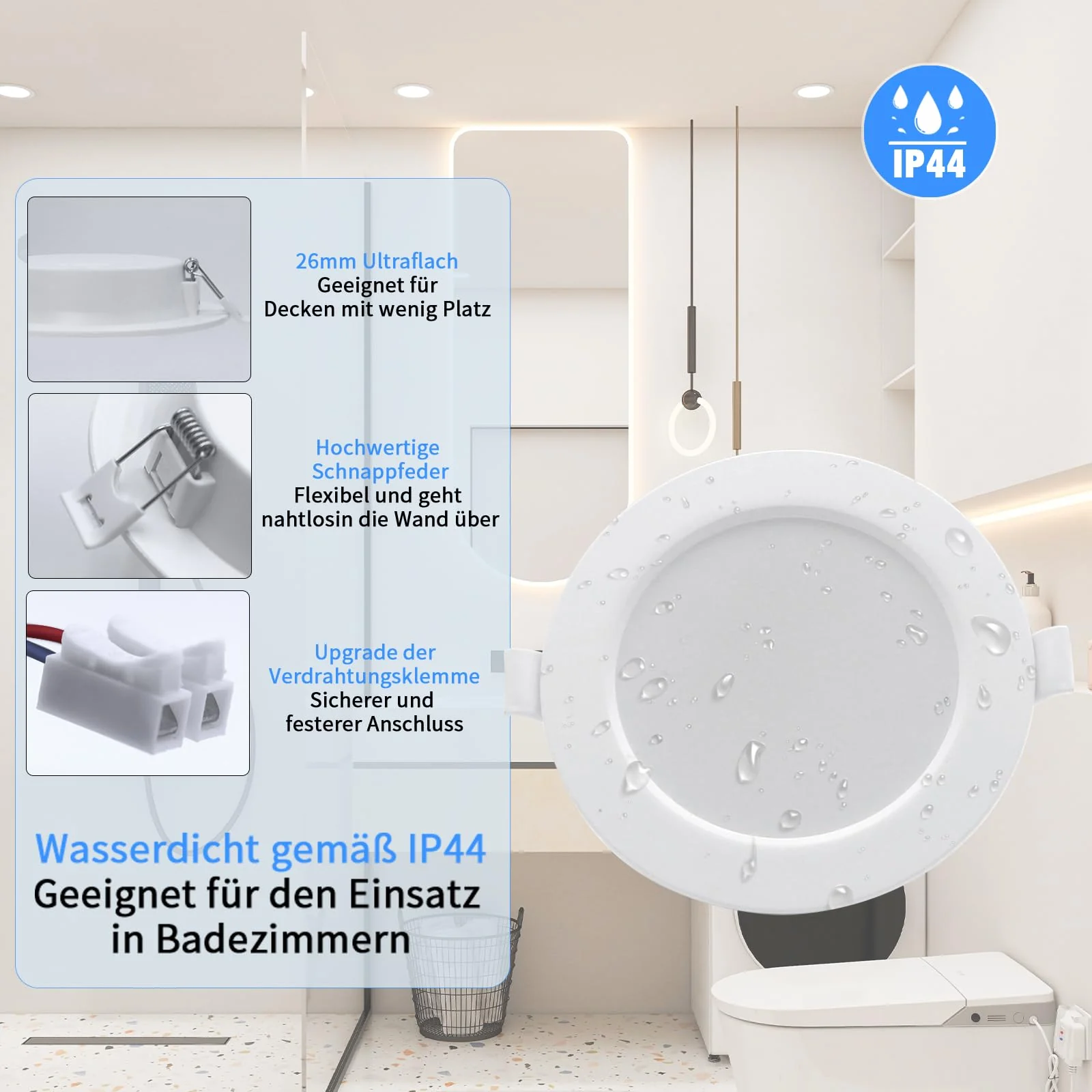 WeshLMPO LED Recessed Spotlights, 230 V, Flat Set of 6, 4 W Ceiling Spotlights, LED Spotlights, IP44 Ceiling Spotlights, LED Recessed Lights, 350 Lumens, Warm White, 3000 K, for Bedroom, Bathroom, 3000k Warm White 4W / 6er Set - Image 3