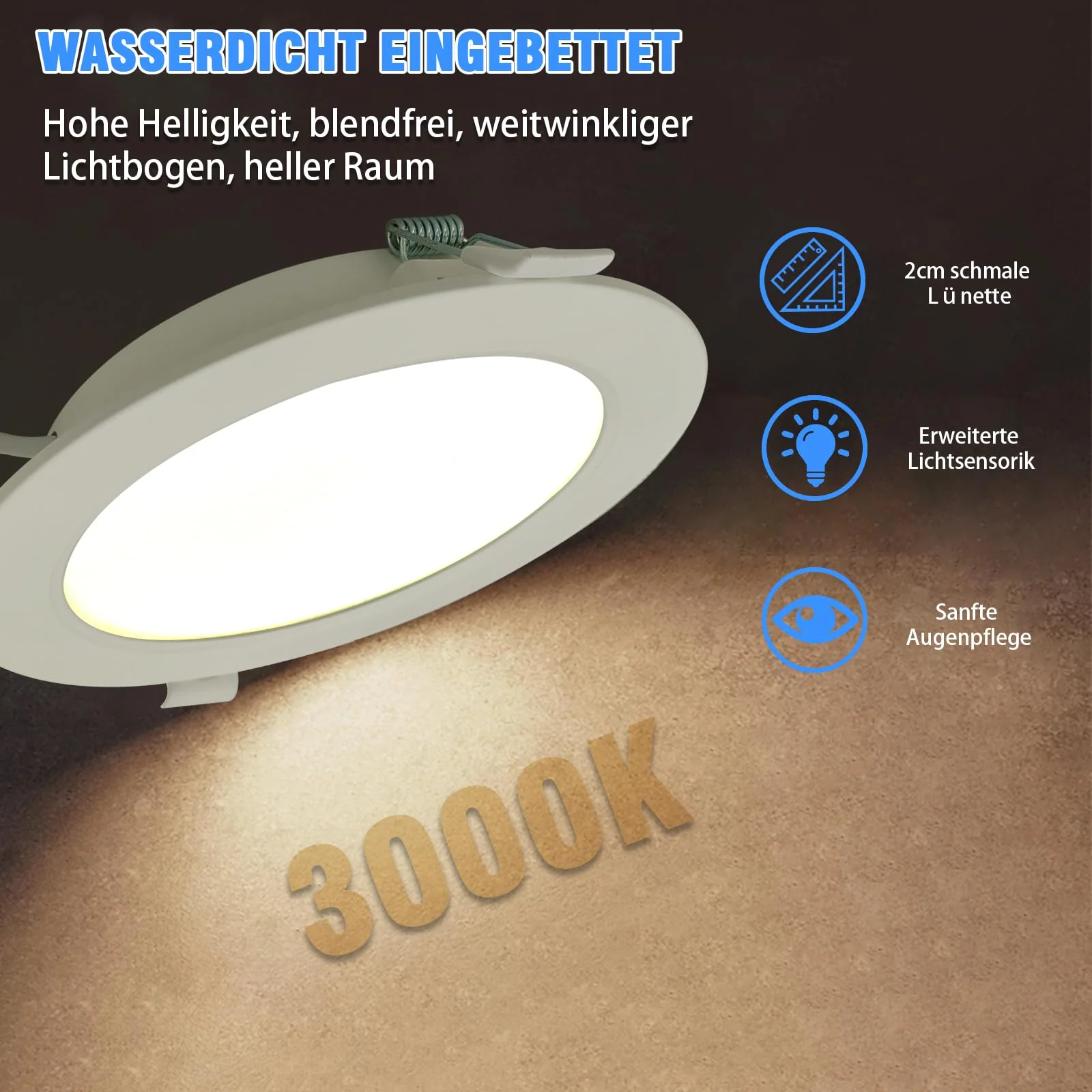 WeshLMPO LED Recessed Spotlights, 230 V, Flat Set of 6, 4 W Ceiling Spotlights, LED Spotlights, IP44 Ceiling Spotlights, LED Recessed Lights, 350 Lumens, Warm White, 3000 K, for Bedroom, Bathroom, 3000k Warm White 4W / 6er Set - Image 4