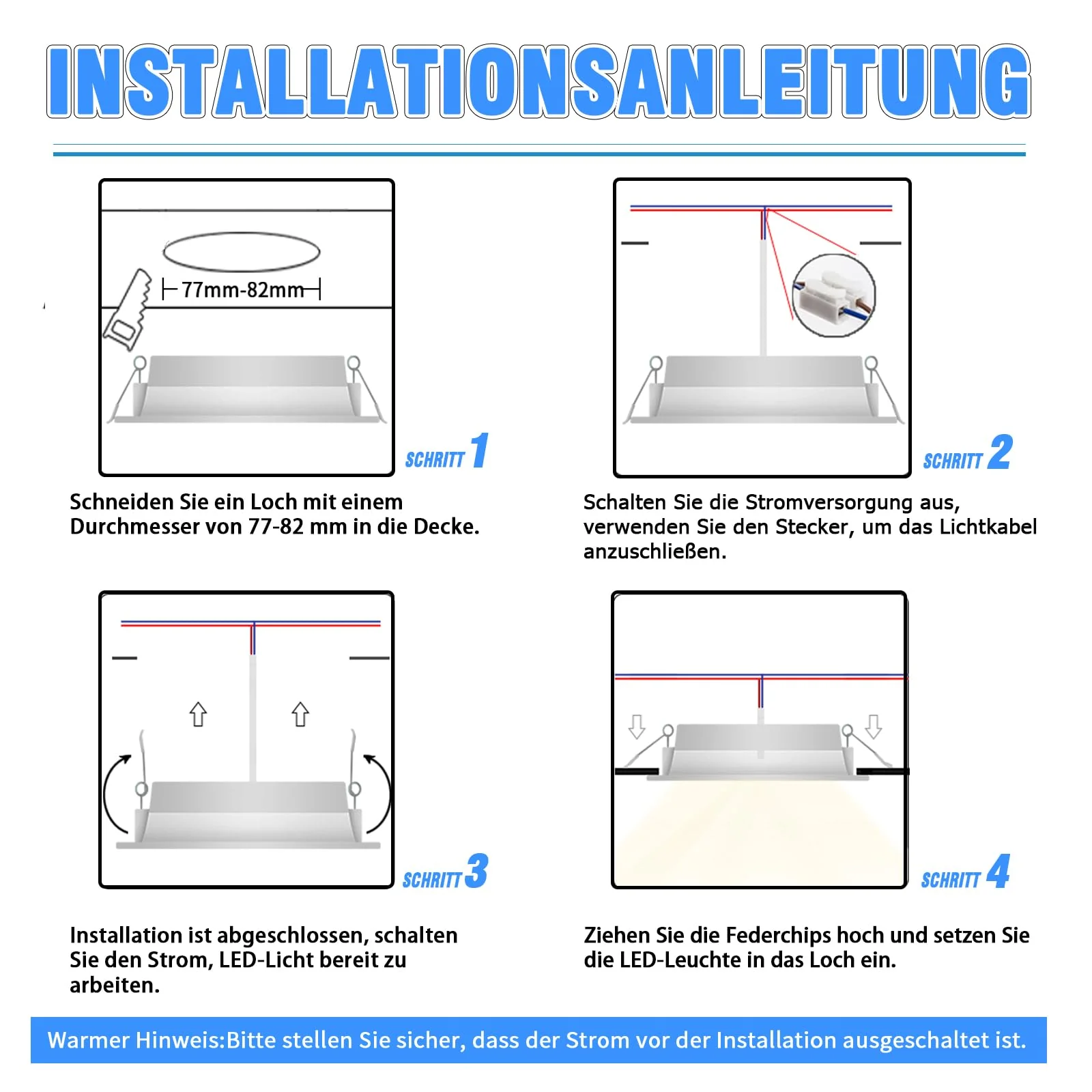 WeshLMPO LED Recessed Spotlights, 230 V, Flat Set of 6, 4 W Ceiling Spotlights, LED Spotlights, IP44 Ceiling Spotlights, LED Recessed Lights, 350 Lumens, Warm White, 3000 K, for Bedroom, Bathroom, 3000k Warm White 4W / 6er Set - Image 5