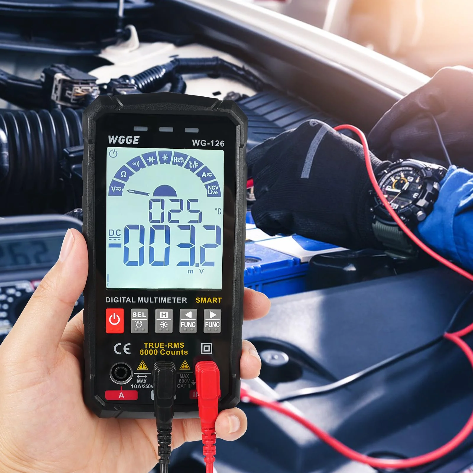 WGGE Digital Multimeter Voltmeter Smart Electrical Tester Measures Voltage Current Resistance Continuity Duty-Cycle Capacitance Temperature Frequency Auto Ranging 6000 Counts TRMS - Image 6