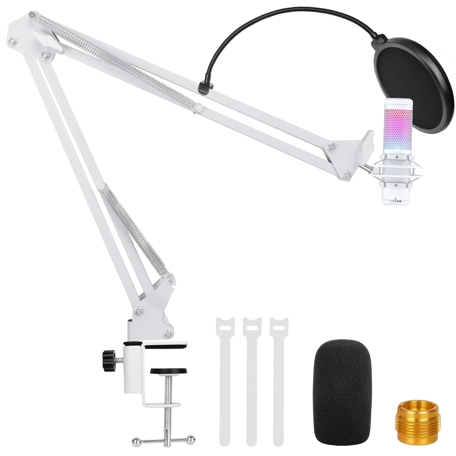 White Boom Arm for Hyperx Quadcast S, Adjustable Hyperx Quadcast White Mic Stand Microphone Arm Compatible with Hyperx Quadcast with Pop Filter,Mic Cover, By ChromLives White Boom Arm for Hyperx Quadcast S