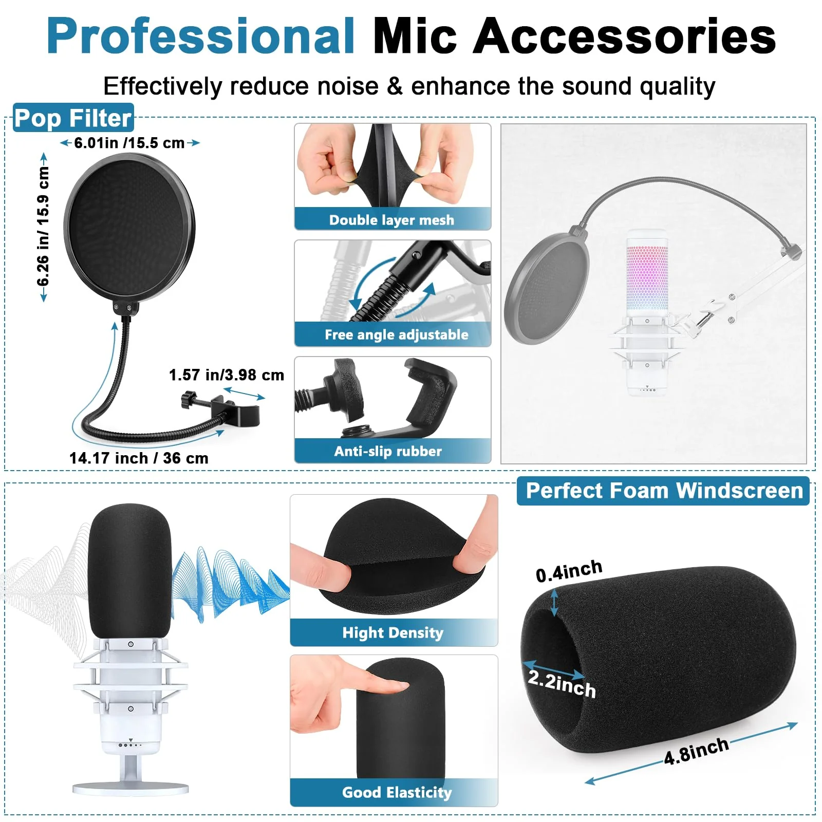 White Boom Arm for Hyperx Quadcast S, Adjustable Hyperx Quadcast White Mic Stand Microphone Arm Compatible with Hyperx Quadcast with Pop Filter,Mic Cover, By ChromLives White Boom Arm for Hyperx Quadcast S - Image 5