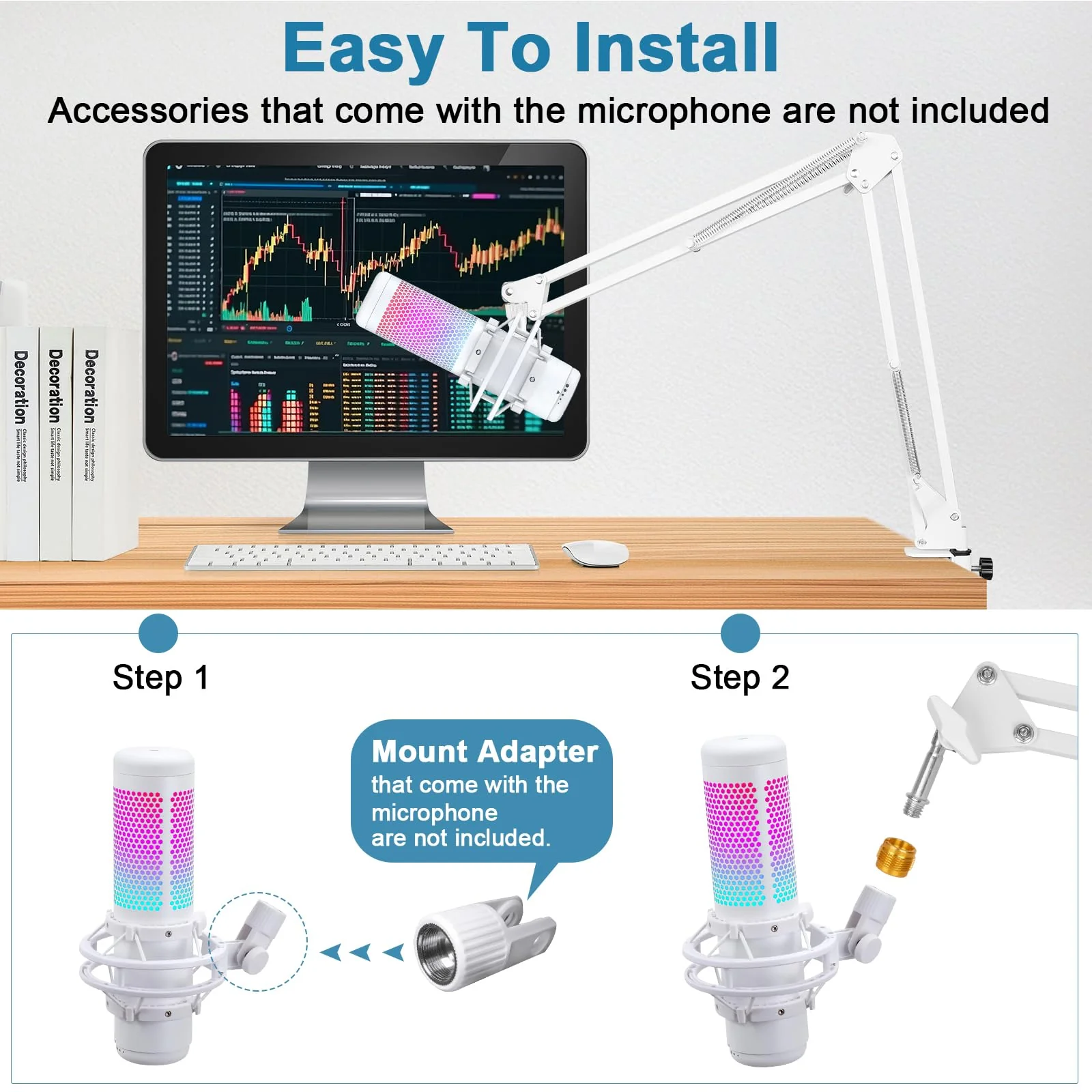 White Boom Arm for Hyperx Quadcast S, Adjustable Hyperx Quadcast White Mic Stand Microphone Arm Compatible with Hyperx Quadcast with Pop Filter,Mic Cover, By ChromLives White Boom Arm for Hyperx Quadcast S - Image 6