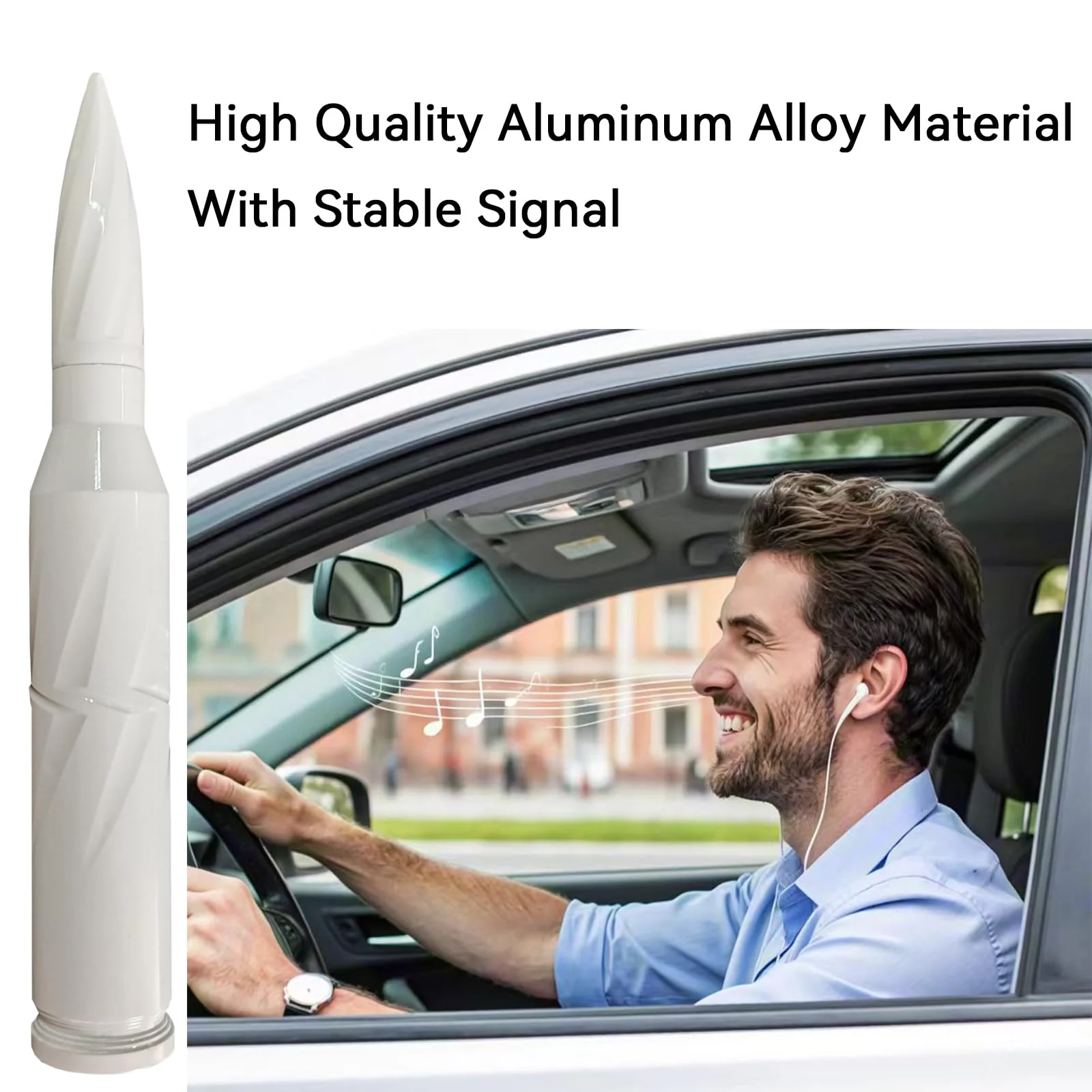 White Car Truck Bullet Antenna 50 Cal Bullet Antenna Truck Accessories Universal Replacement for GMC Sierra 1500 Chevy Dodge Ram Silverado 1500 2500 3500 Ford F150 F250 F350 Spiral (White, 5.5inch) White - Image 4
