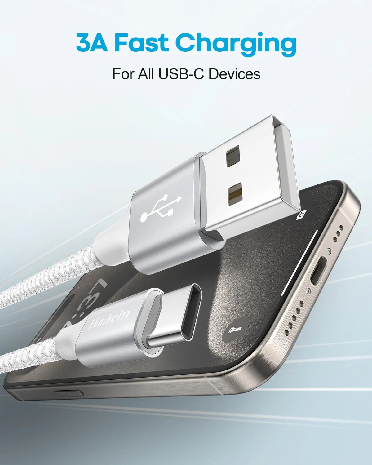 White USB C Cable 10 ft, Long USB A to USB C Cable Fast Charging, USBC Charger Cord Braided Compatible with iPhone 16 15 Pro Max Plus, for Samsung Galaxy S21 Note 10, Pixel 10ft White 1 - Image 2