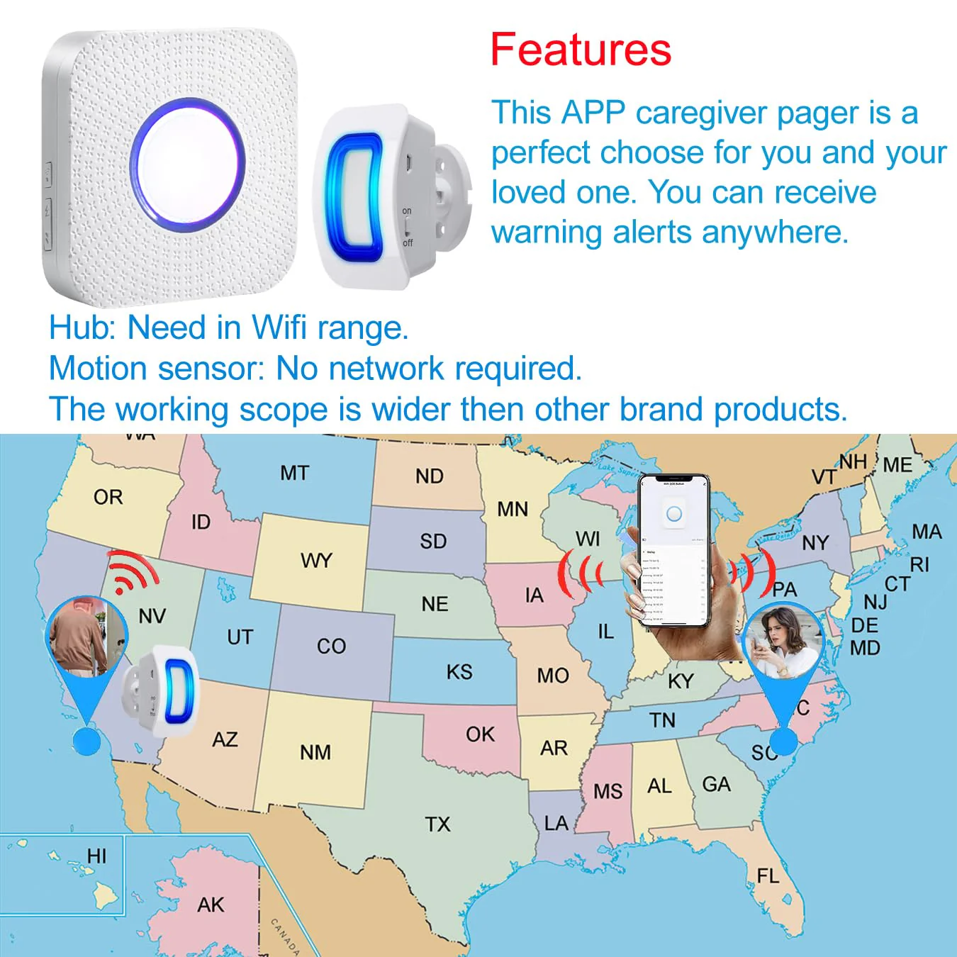 WiFi Bed Sensor Alarm and Fall Prevention for Elderly/Dementia and More,Caregiver Pager Motion Sensor Alarm with Phone APP, Bed Alarm for Elderly Adults Wireless WiFi - Image 5