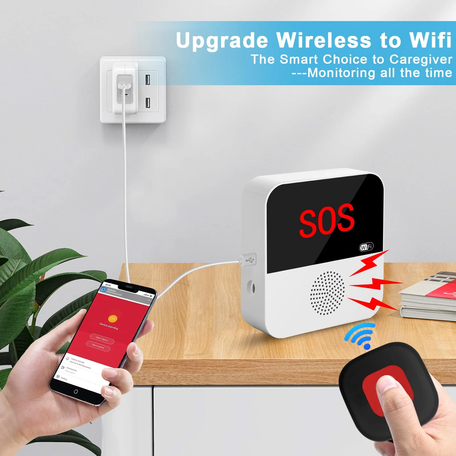 WiFi Caregiver Pager Call Button Life Alert System Elder Care Alarm Call Bell for Seniors Patient Disabled Elderly 1 Emergency Button 1 Watch Button 1 Receiver(only Supports 2.4GHz Wi-Fi) 1 button + 1 wrist button + 1 receiver - Image 2