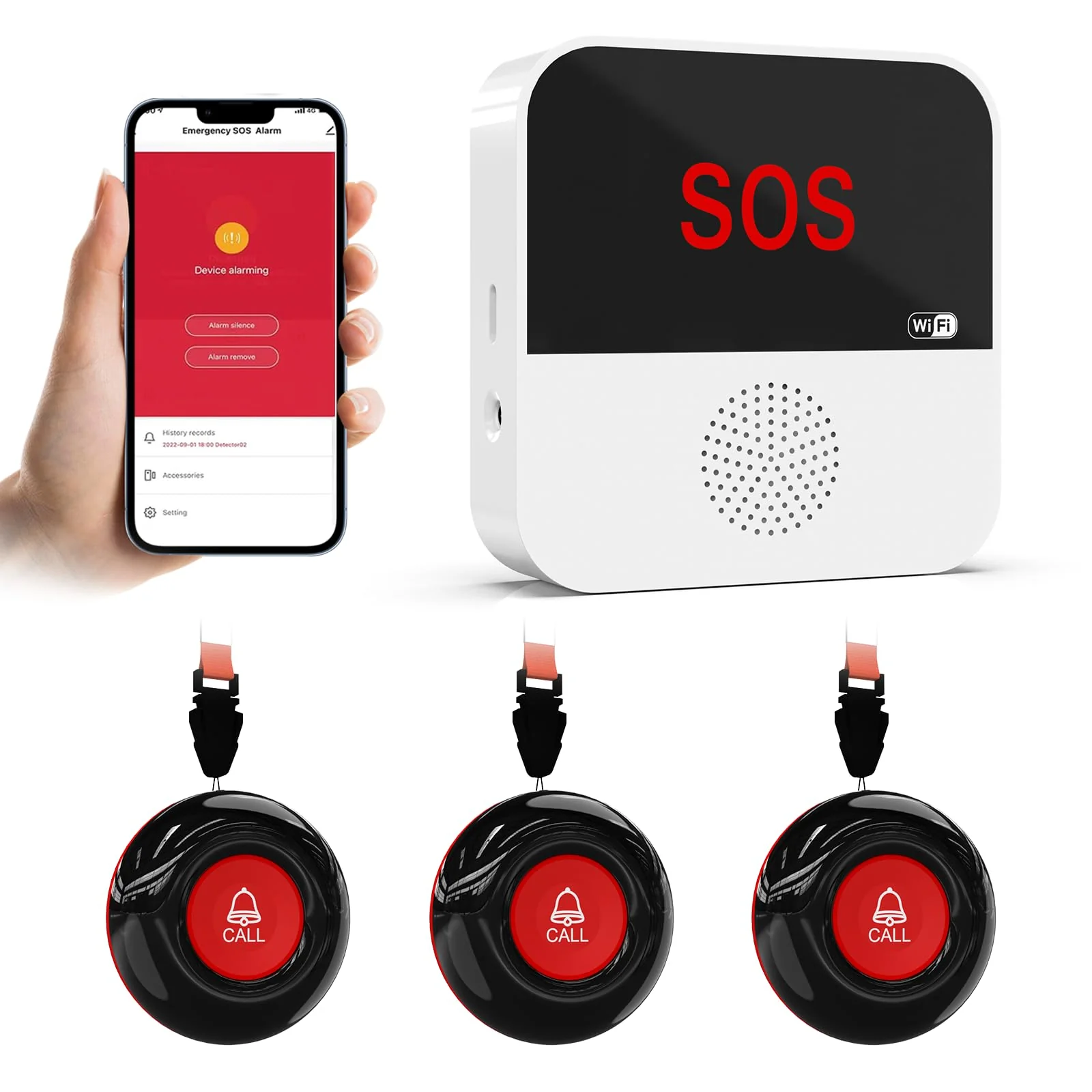 WiFi Caregiver Pager System Life Alert Systems for Seniors No Monthly Fee Call Bell for Patients at Home Fall Alert Devices for Elderly 3 SOS Call Button 1 Receiver(only Supports 2.4GHz Wi-Fi) 3 Button & 1 Receiver