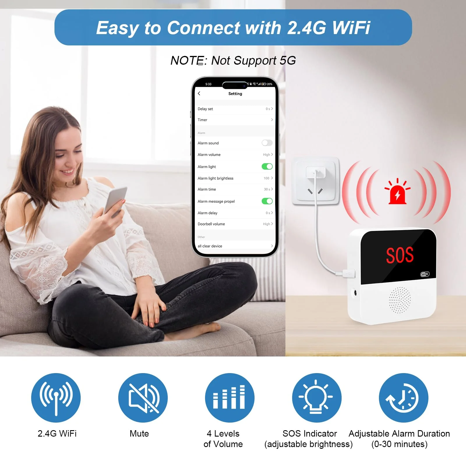 WiFi Caregiver Pager System Life Alert Systems for Seniors No Monthly Fee Call Bell for Patients at Home Fall Alert Devices for Elderly 3 SOS Call Button 1 Receiver(only Supports 2.4GHz Wi-Fi) 3 Button & 1 Receiver - Image 6