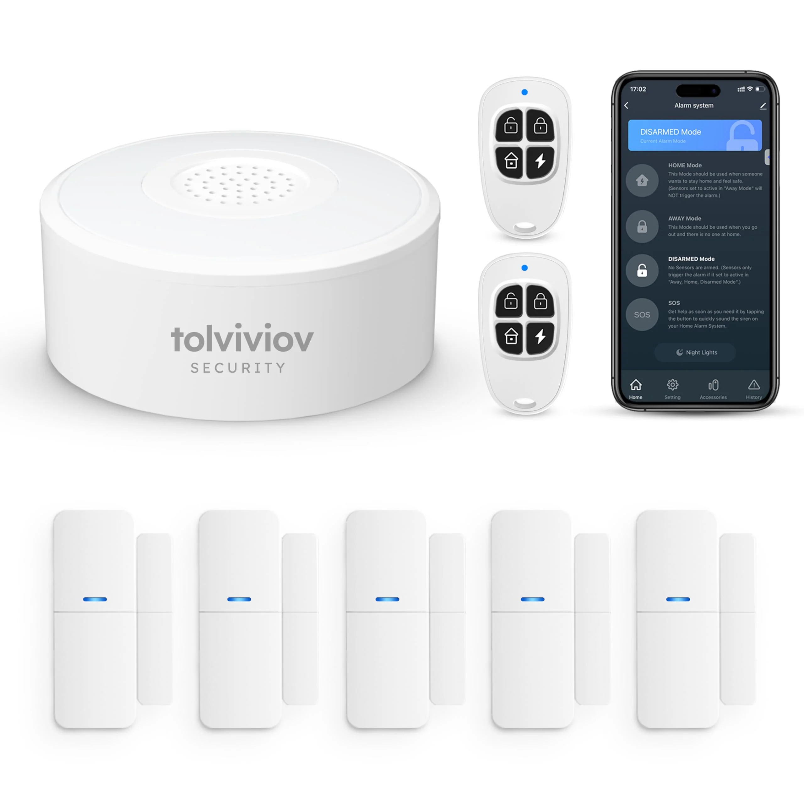 WiFi Door Alarm System, Wireless DIY Smart Home Security System, with Phone APP Alert, 8 Pieces-Kit (Alarm Siren, Door Window Sensor, Remote), Compatible with Alexa, for House, Apartment by tolviviov White 8