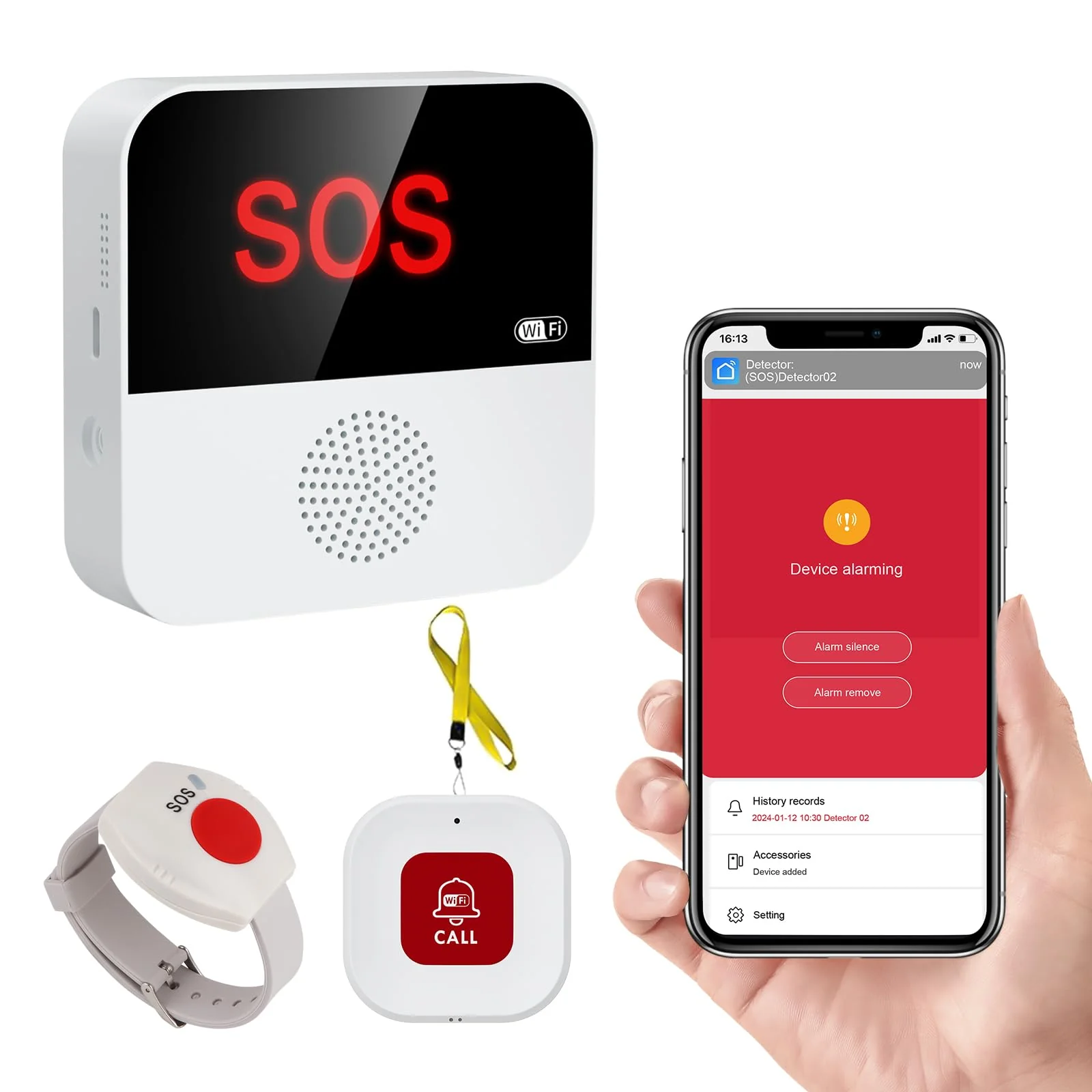 WiFi Pager, Caregiver Pagers Life Alert Systems for Seniors no Monthly Fee, 1 Receiver and 1 SOS Panic Button & 1 Watch Pager, Compatible with Tuya Smart/Smart Life APP 1 Receiver+1 Watch+1 Button