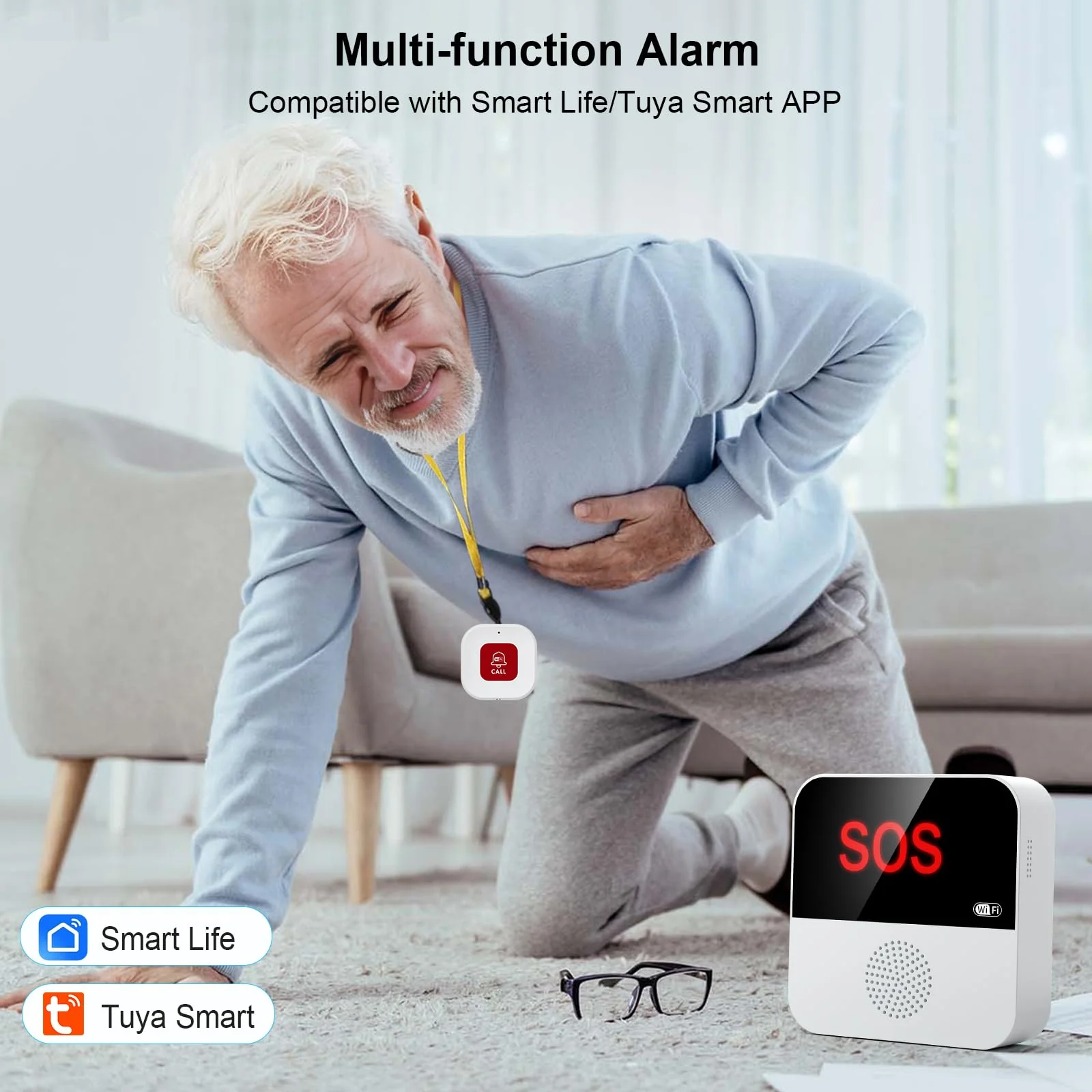 WiFi Pager, Caregiver Pagers Life Alert Systems for Seniors no Monthly Fee, 1 Receiver and 1 SOS Panic Button & 1 Watch Pager, Compatible with Tuya Smart/Smart Life APP 1 Receiver+1 Watch+1 Button - Image 3