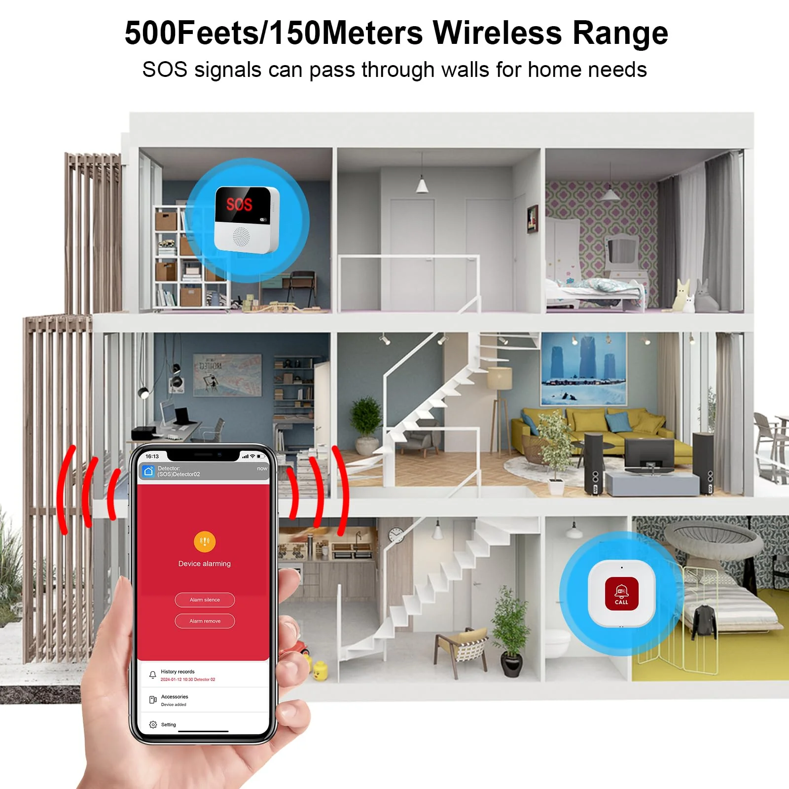 WiFi Pager, Caregiver Pagers Life Alert Systems for Seniors no Monthly Fee, 1 Receiver and 1 SOS Panic Button & 1 Watch Pager, Compatible with Tuya Smart/Smart Life APP 1 Receiver+1 Watch+1 Button - Image 4