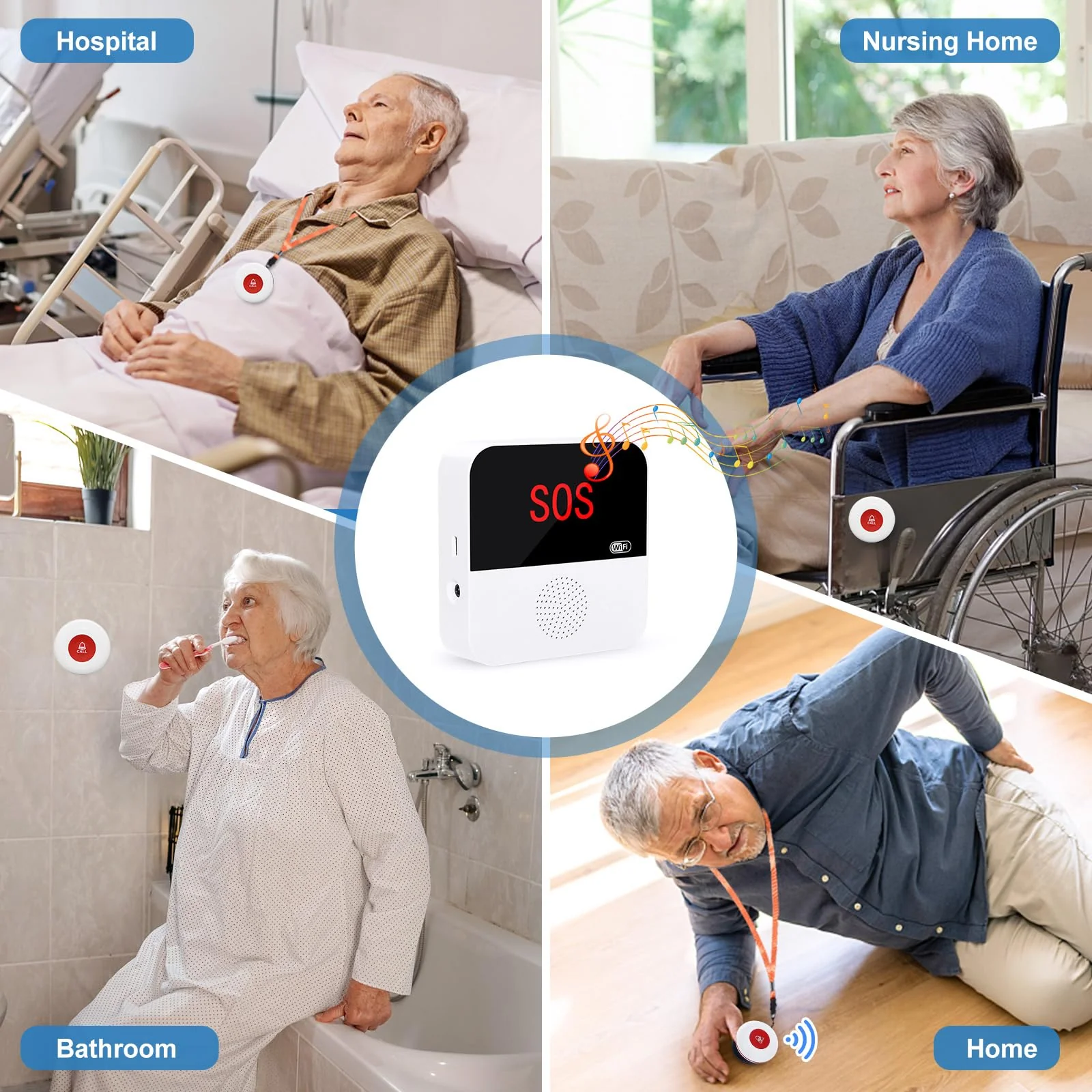 WiFi Rechargable Caregiver Pager Call Button Emergency Alert System Life Alert Button for Seniors Patient Disabled Elderly 1 Call Button 1 Watch Button 1 Receiver(only Supports 2.4GHz Wi-Fi) - Image 6