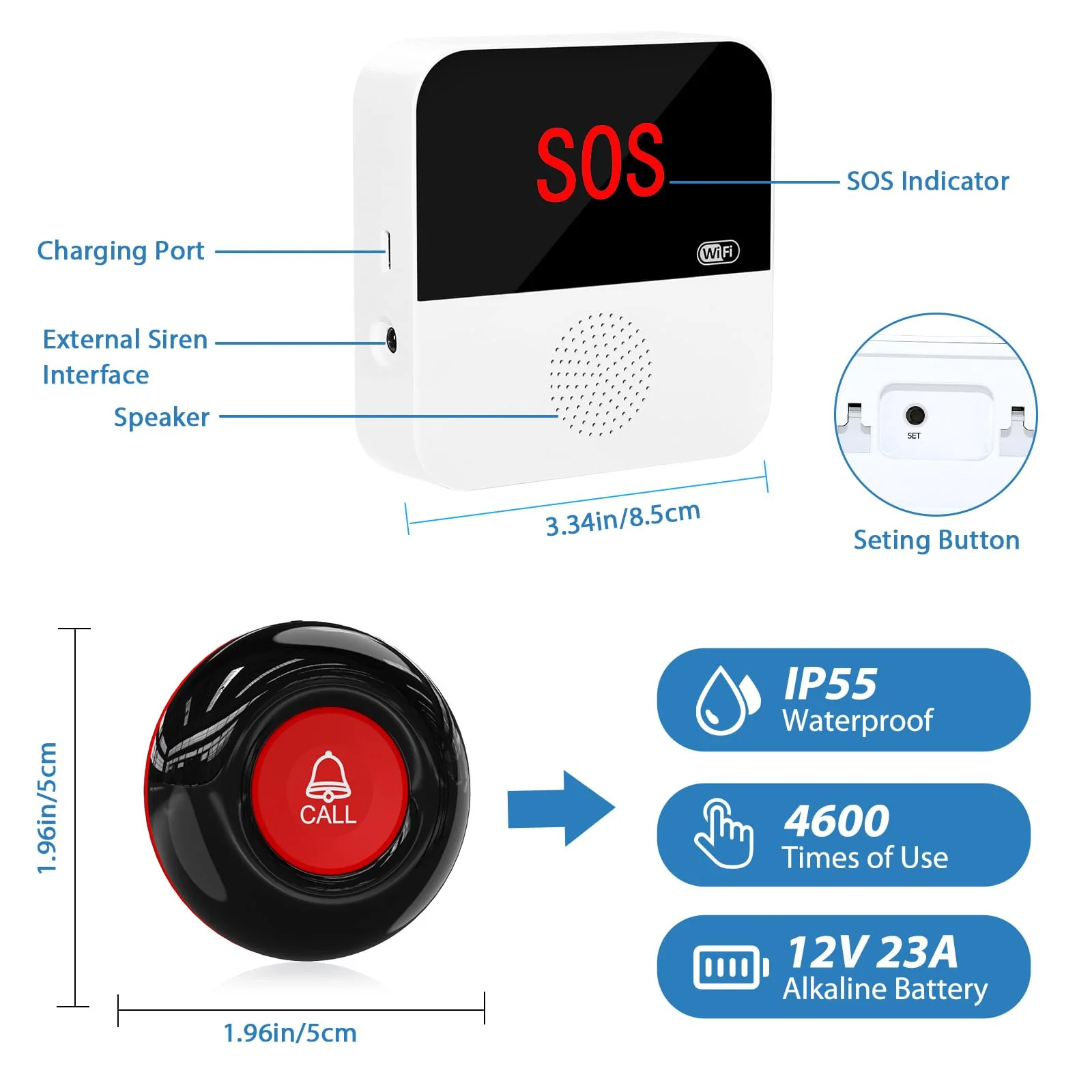 WiFi Smart Wireless Caregiver Pager Call Button Emergency Alert System Life Alert Button for Elderly Patient Seniors Disabled 1 SOS Panic Button 1 Receiver(Only Supports 2.4GHz & No Monthly Fee) 1 Button & 1 Receiver - Image 9