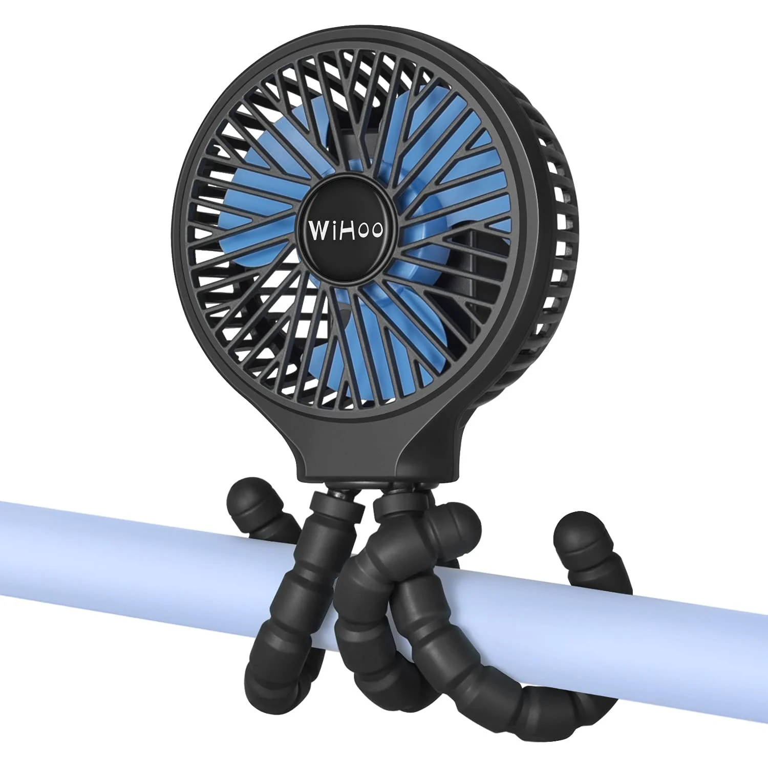 WiHoo Mini Handheld Stroller Fan,5200mAh Personal Portable Fan Car Seat Baby Fan with Flexible Tripod Fix on Stroller,USB or Battery Operated Desk Fan Adjustable 3 Speeds for Camping Stroller Fan Black