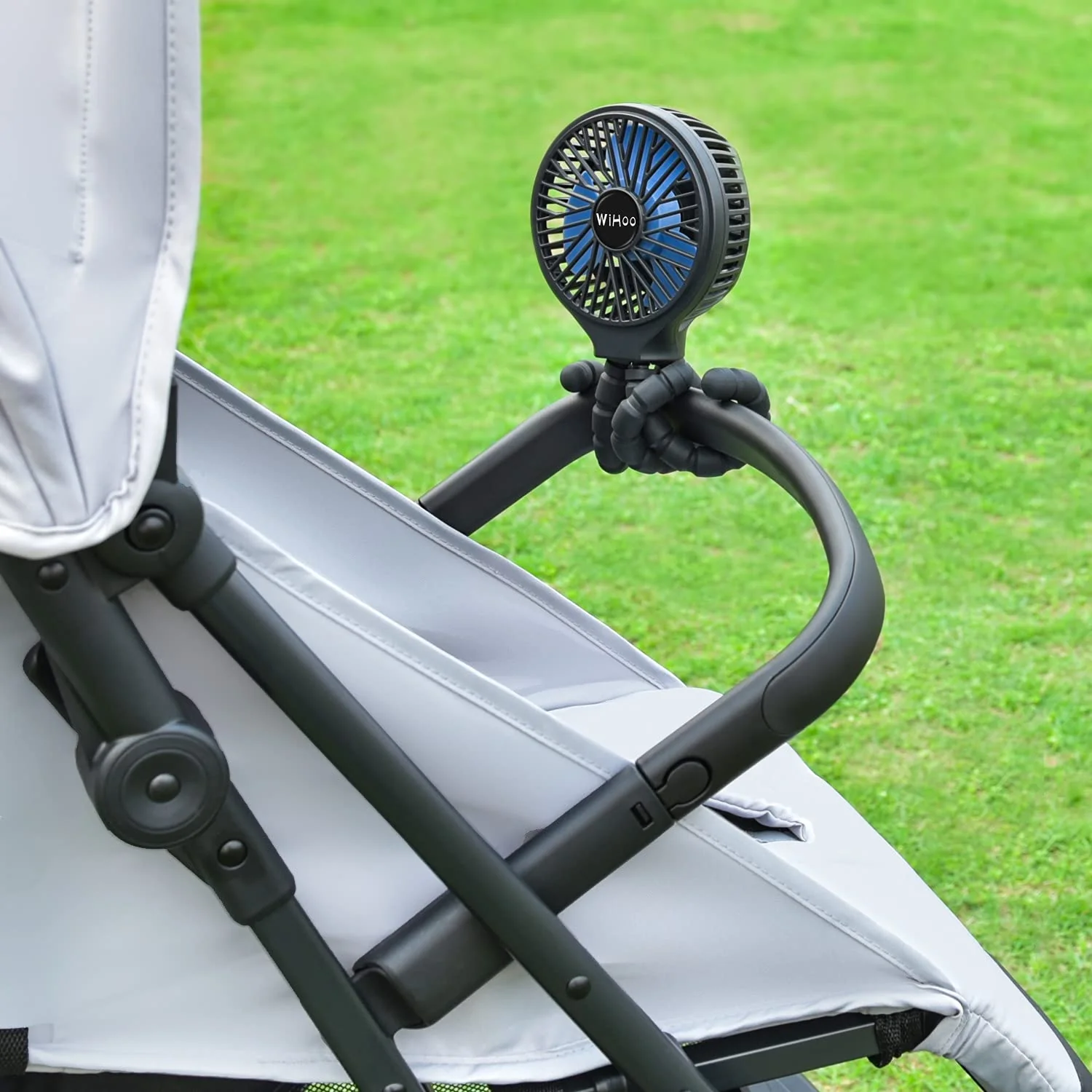 WiHoo Mini Handheld Stroller Fan,5200mAh Personal Portable Fan Car Seat Baby Fan with Flexible Tripod Fix on Stroller,USB or Battery Operated Desk Fan Adjustable 3 Speeds for Camping Stroller Fan Black - Image 5