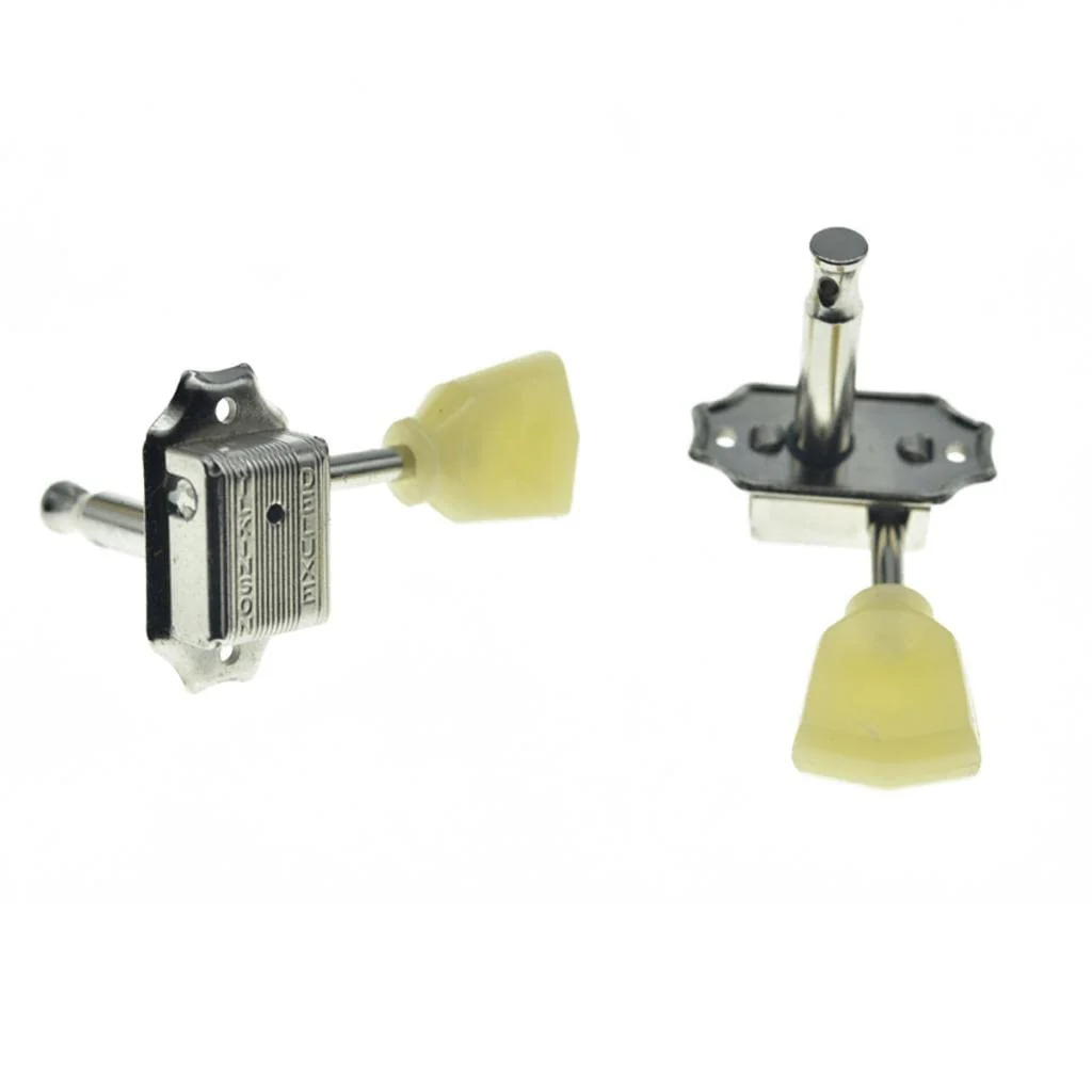 Wilkinson Nickel with Vintage Button 3x3 Deluxe Vintage Tuners Guitar Tuning Keys Machine Heads with Plastic Keystone Buttons for Les Paul/SG/ES, (K1948) - Image 4