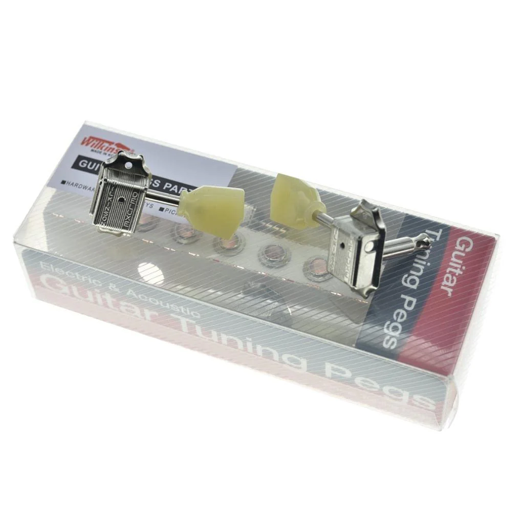 Wilkinson Nickel with Vintage Button 3x3 Deluxe Vintage Tuners Guitar Tuning Keys Machine Heads with Plastic Keystone Buttons for Les Paul/SG/ES, (K1948) - Image 5