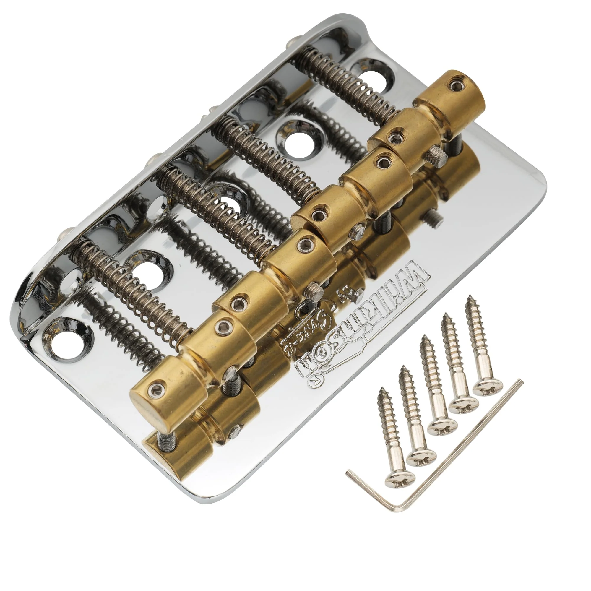 Wilkinson WBBC Vintage 4 String Bass Bridge Brass Saddles for Fender Jazz Precision Bass, Chrome - Image 4