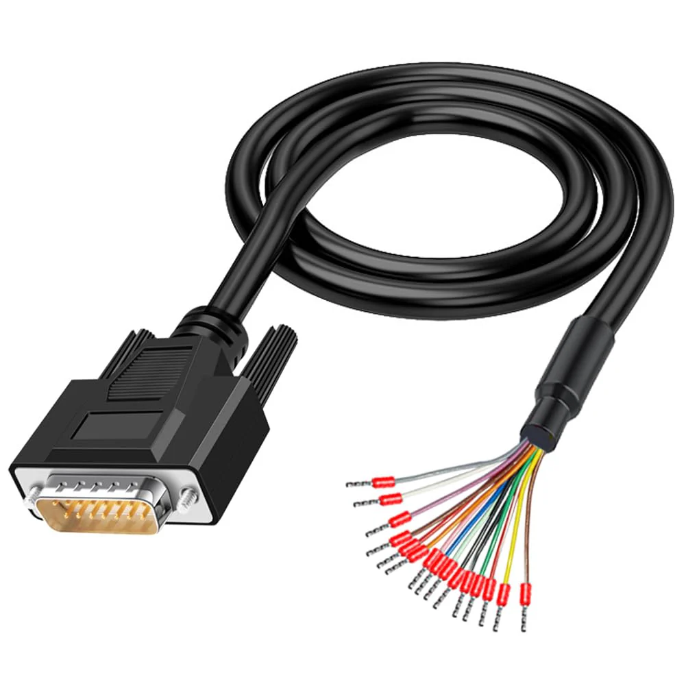 Willwewon 10Ft 3m 26AWG DB15 Male RS232 15 Pin Serial Extension Cable, RS232 D-SUB DB15 Serial to 15 Bare Wire Breakout Board Connector