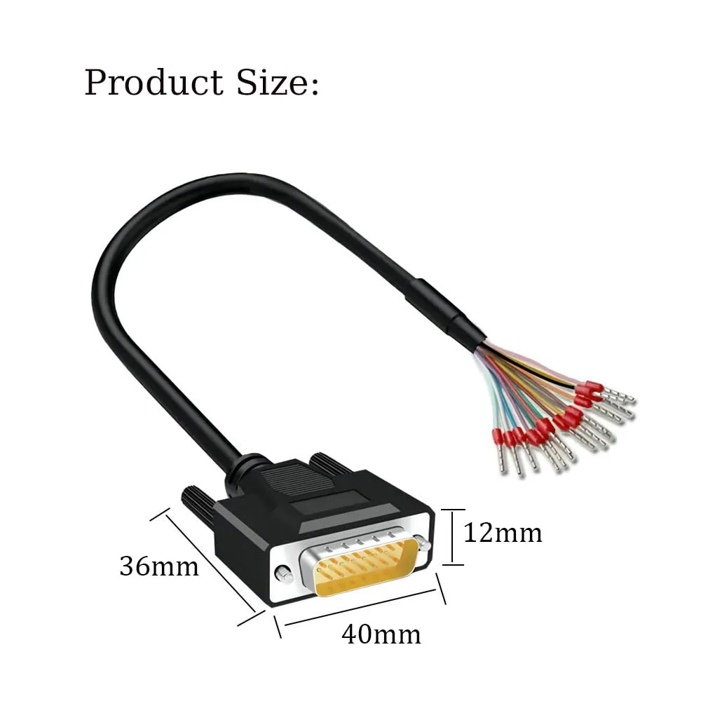 Willwewon 10Ft 3m 26AWG DB15 Male RS232 15 Pin Serial Extension Cable, RS232 D-SUB DB15 Serial to 15 Bare Wire Breakout Board Connector - Image 2