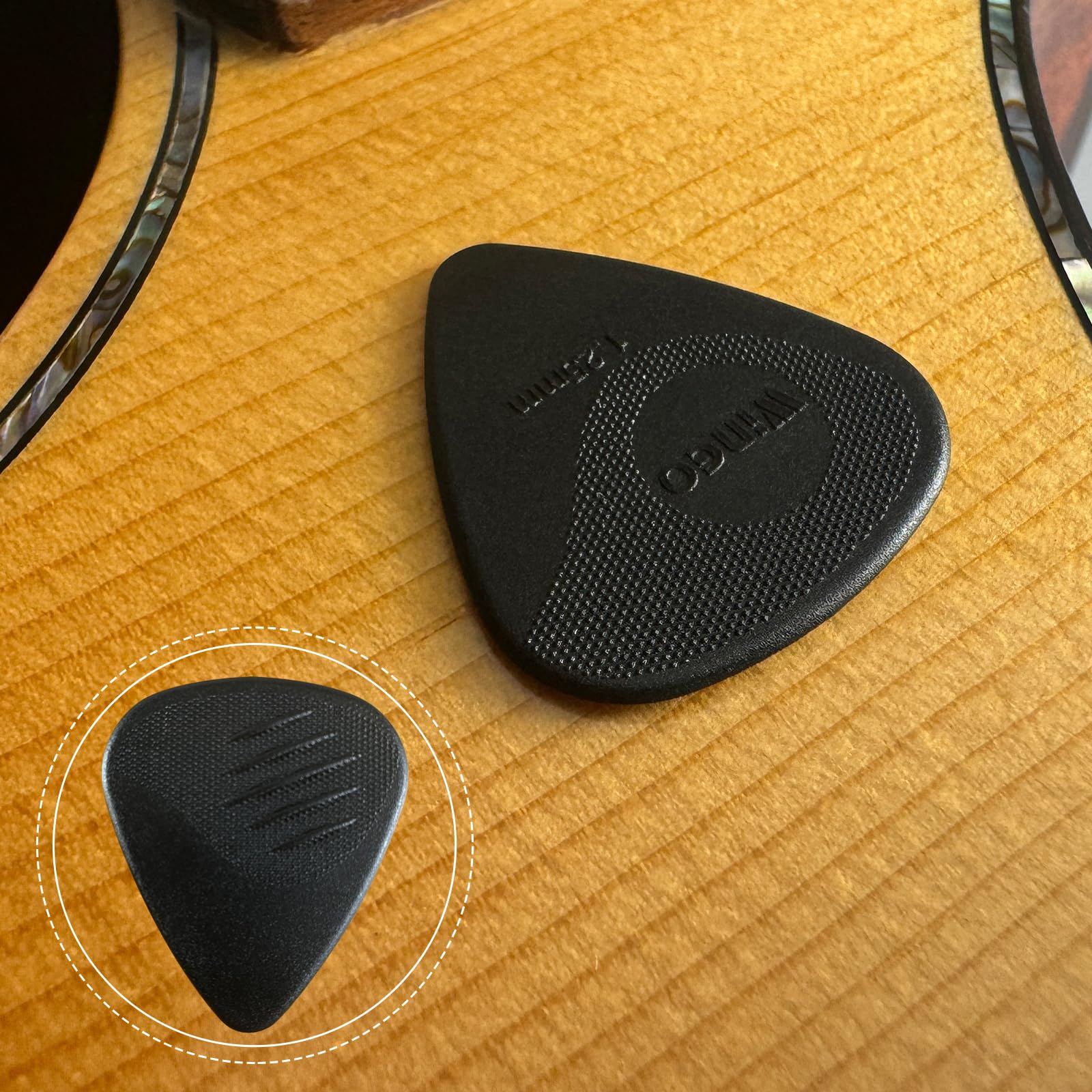 WINGO Guitar Picks with Grip Stamped, Non Slip Picks 5 Pack (073, 088, 1.0, 1.25, 1.5mm) for Acoustic Electric Guitar Bass- Black Color. - Image 5