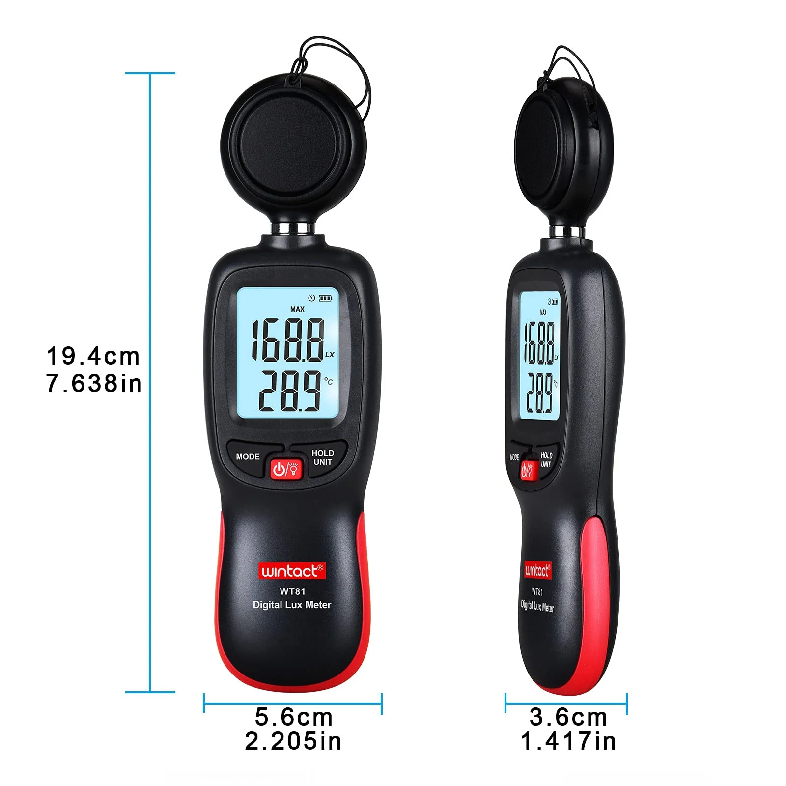 Wintact Digital Illuminance Light Meter Handheld with Thermometer Ambient, Lux Meter Range up to 200,000 Lux, Photometer Light Intensity Sense Test for Garden Indoor Plants LED Grow Light, Photography - Image 7
