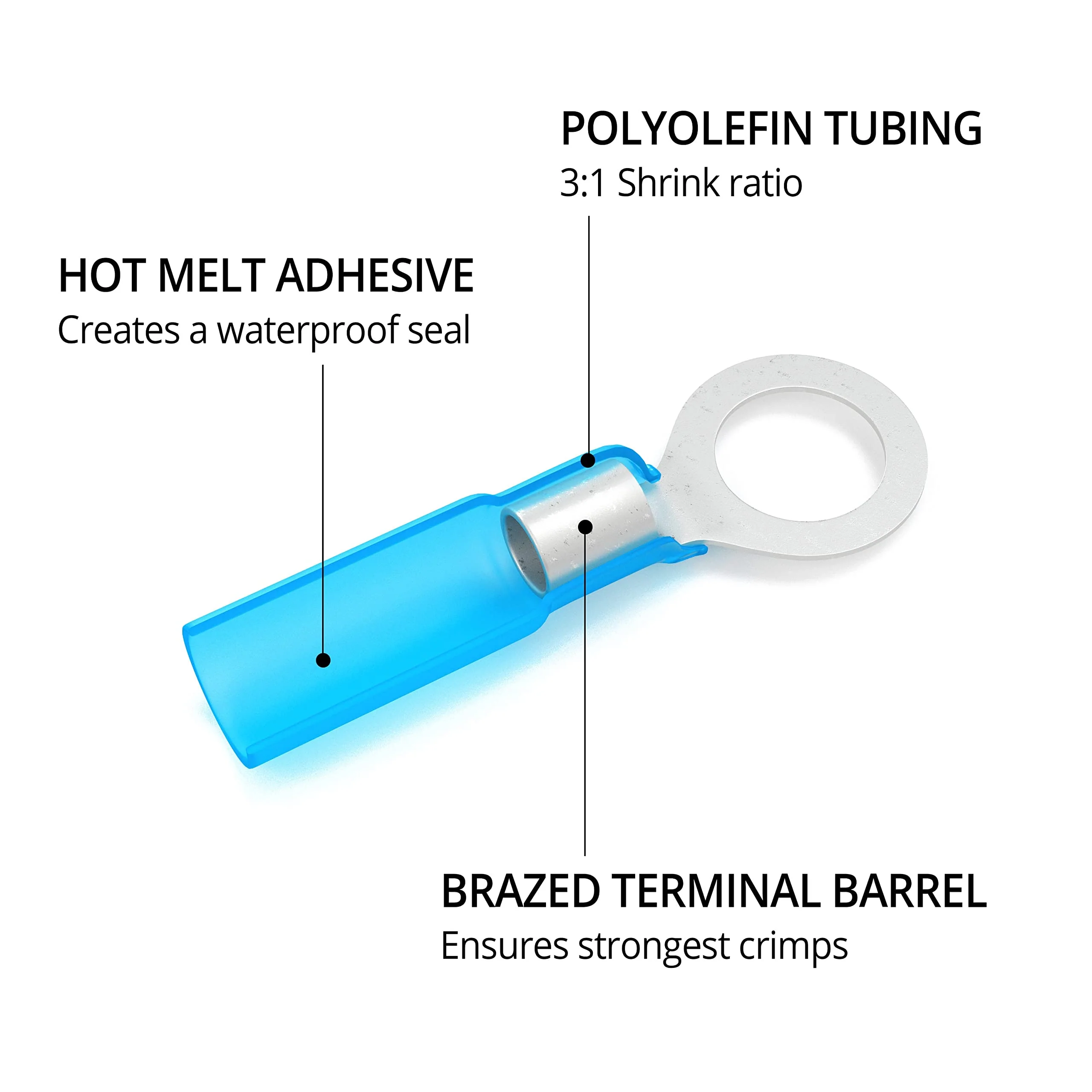 Wirefy 130 PCS Heat Shrink Ring Terminals 1/4" - a Resistant Ring Connectors - Eyelet Wire Connectors - Blue 16-14 AWG Ring 1/4" Blue 16-14 Gauge - Image 6