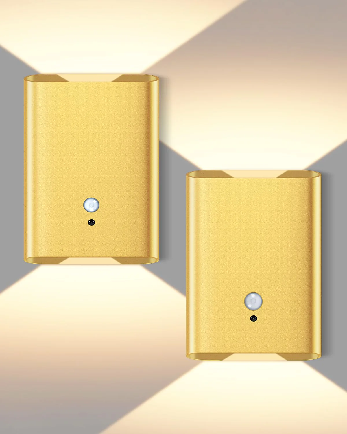 Wireless Adhesive Motion Sensor Wall Light with Remote, 6000mAh Battery Operated 300LM 3CCT Dimmable & Timer - Cordless Wall Sconce for Stair Hallway Bedroom Closet Gold for Renters Elderly Pet Owners 2-Pack Gold Motion Sensor Wall Sconces