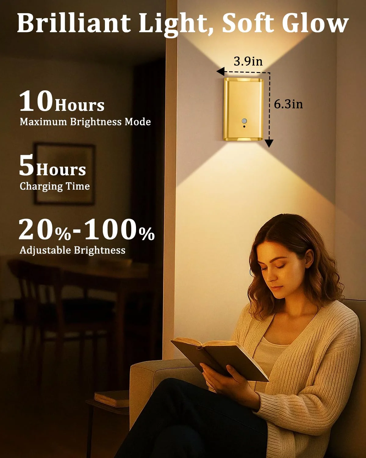 Wireless Adhesive Motion Sensor Wall Light with Remote, 6000mAh Battery Operated 300LM 3CCT Dimmable & Timer - Cordless Wall Sconce for Stair Hallway Bedroom Closet Gold for Renters Elderly Pet Owners 2-Pack Gold Motion Sensor Wall Sconces - Image 3