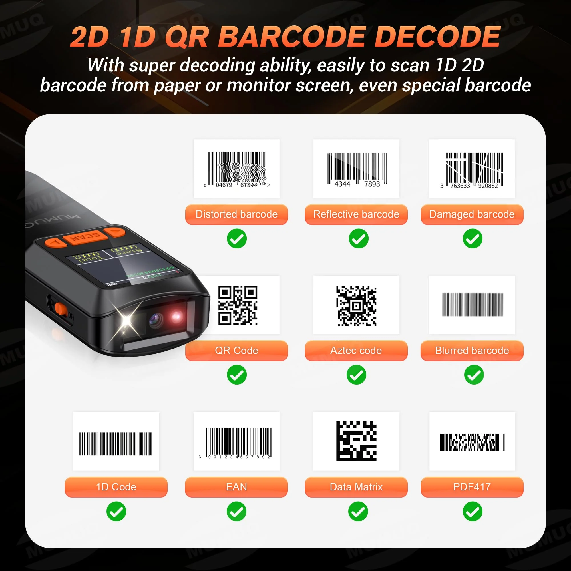 Wireless Barcode Scanner Mini Bluetooth 1D 2D QR Bar Code Scanner 3-in-1 Bluetooth & 2.4G & USB Wire Barcode Reader Compatible with Windows Android iOS Tablet PC (with LCD Screen) - Image 4
