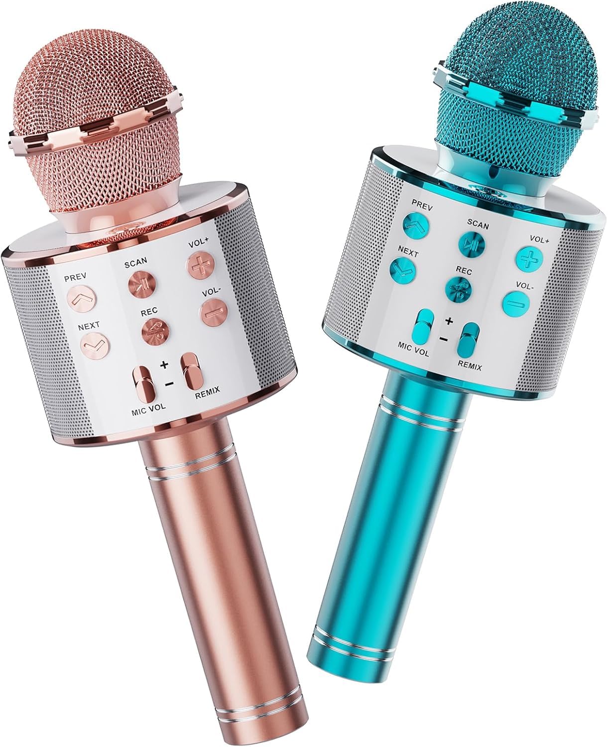 Wireless Bluetooth Karaoke Microphone 2 Pack, 4-in-1 Handheld Mic Speaker for Singing, Karaoke Machine for Phone Android PC, Great Birthday Gifts for Girls Kids Adults for Party,Home KTV,Blue&Rose Blue+Rose
