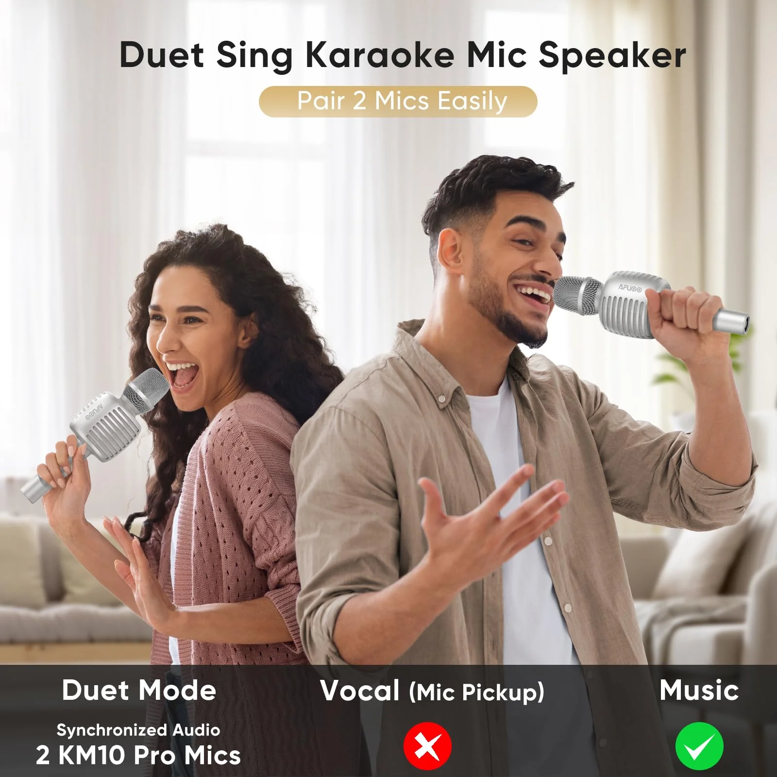 Wireless Bluetooth Karaoke Microphone Speaker for Adults, Karaoke Mic with Stereo Speaker for Smartphone, Tablet, Duet Singing Karaoke Mic for Speech, Home Party, Vocal Changer, Silver Included base - Image 6