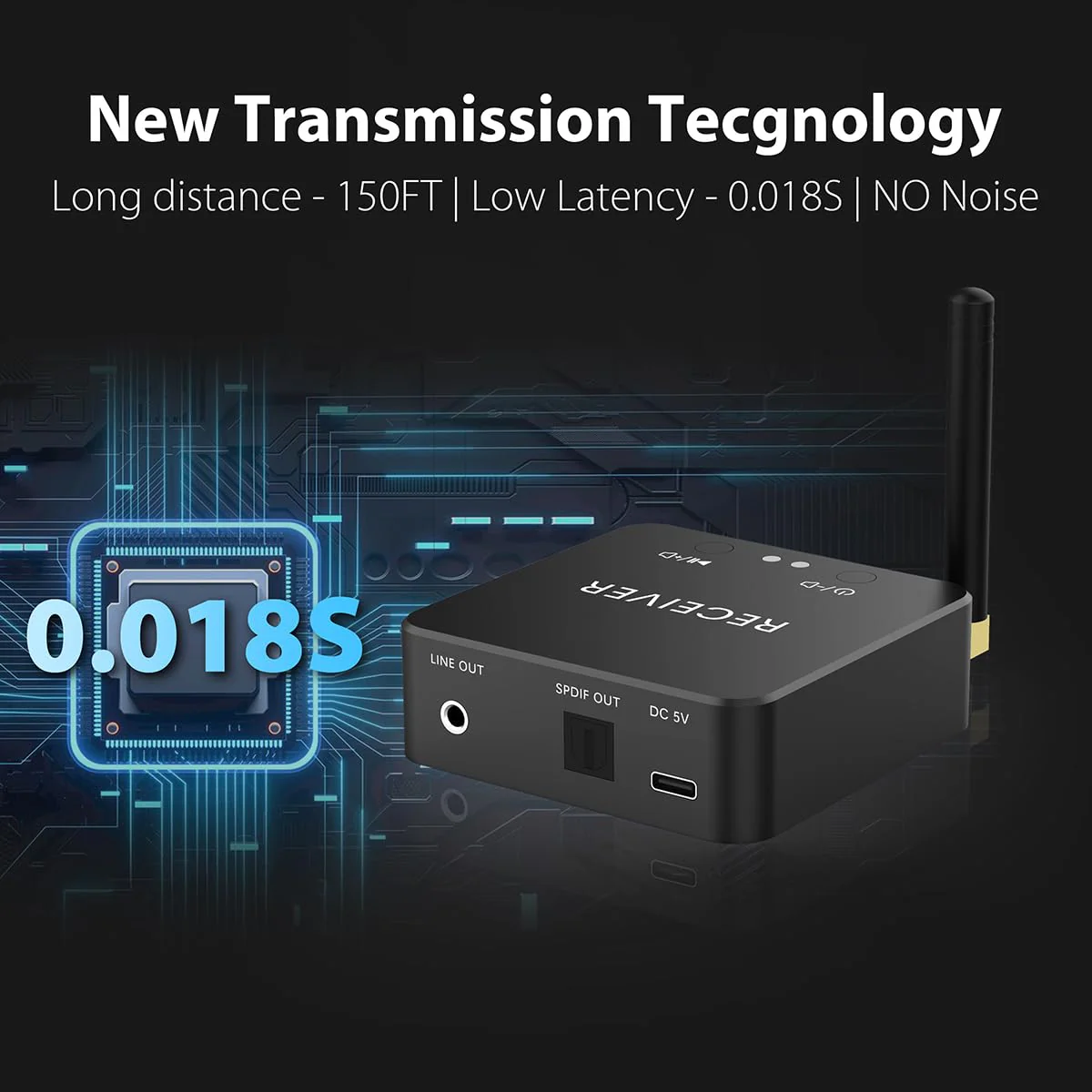 Wireless Bluetooth Receiver 192KHz Digital to Analog Audio, 160ft Long Range with Built-in Bluetooth 5.3 Receiver, Wireless Adapter Kit with 3.5mm Stereo Analog(Line) and Optical Digital(SPDIF) Out - Image 5