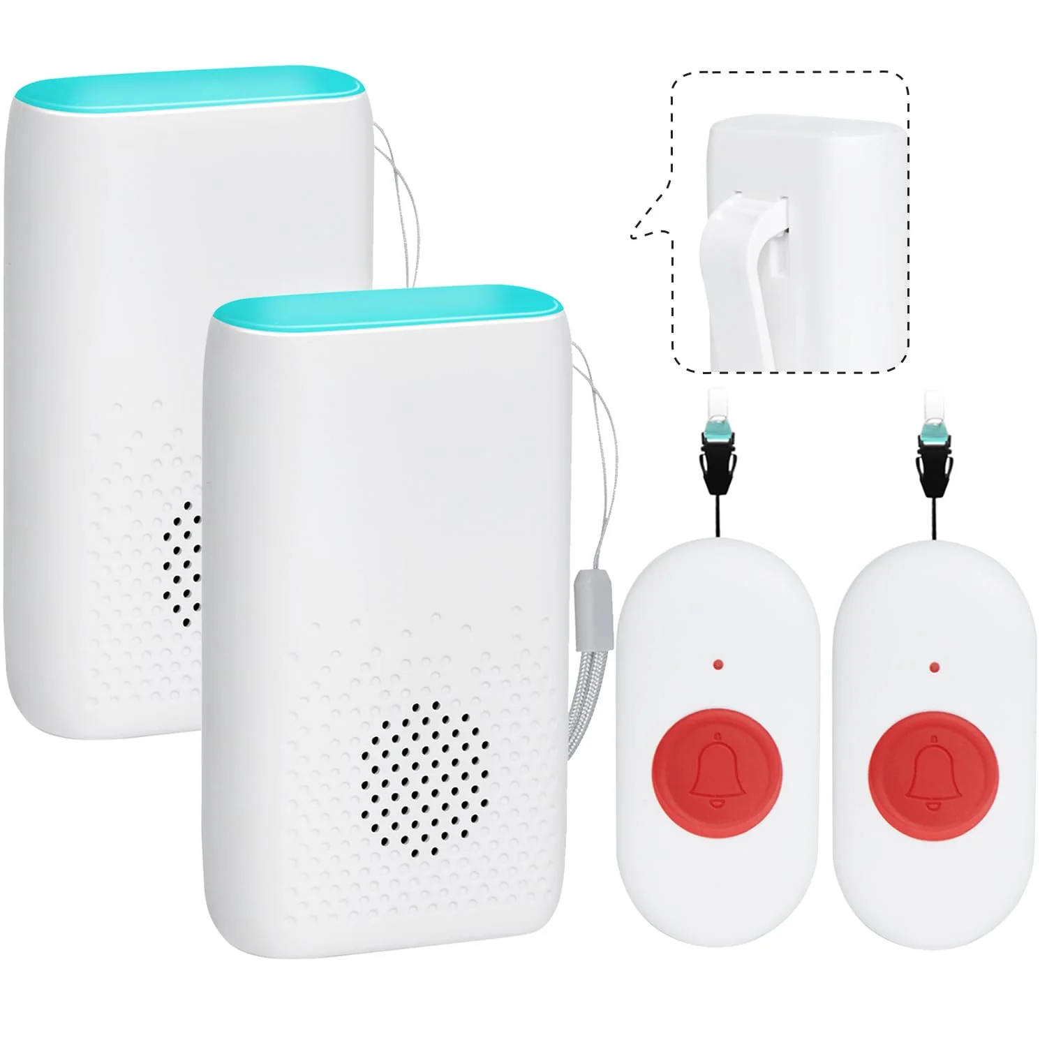 Wireless Caregiver Pager Nurse Alert System SOS Call Button Vibration Pager Nurse Calling Alert System with 58 Melodies 4 Adjust Volume Levels for Patients Seniors Elderly Monitoring at Home 2 Receiver 2 Call Button