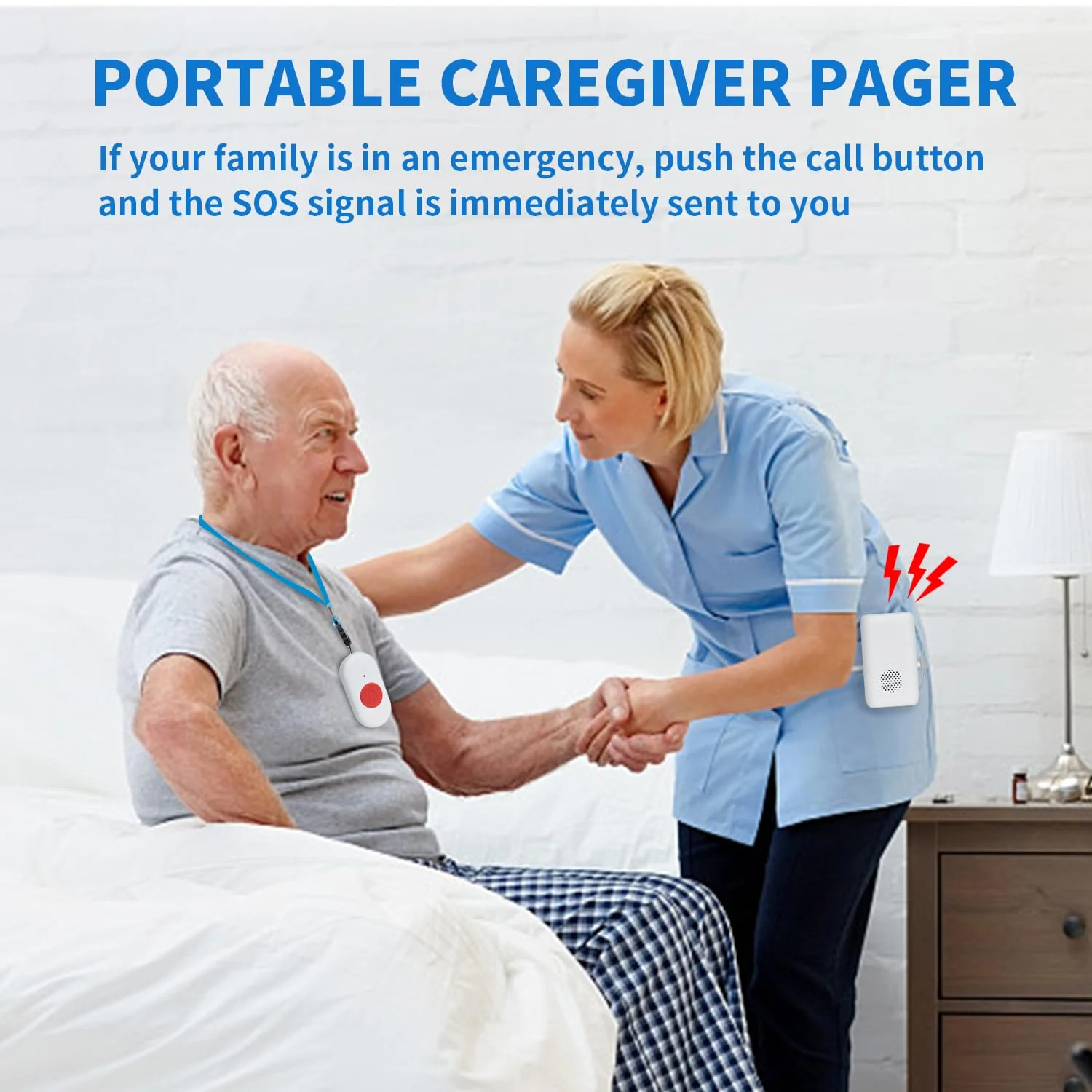 Wireless Caregiver Pager Nurse Alert System SOS Call Button Vibration Pager Nurse Calling Alert System with 58 Melodies 4 Adjust Volume Levels for Patients Seniors Elderly Monitoring at Home 2 Receiver 2 Call Button - Image 3