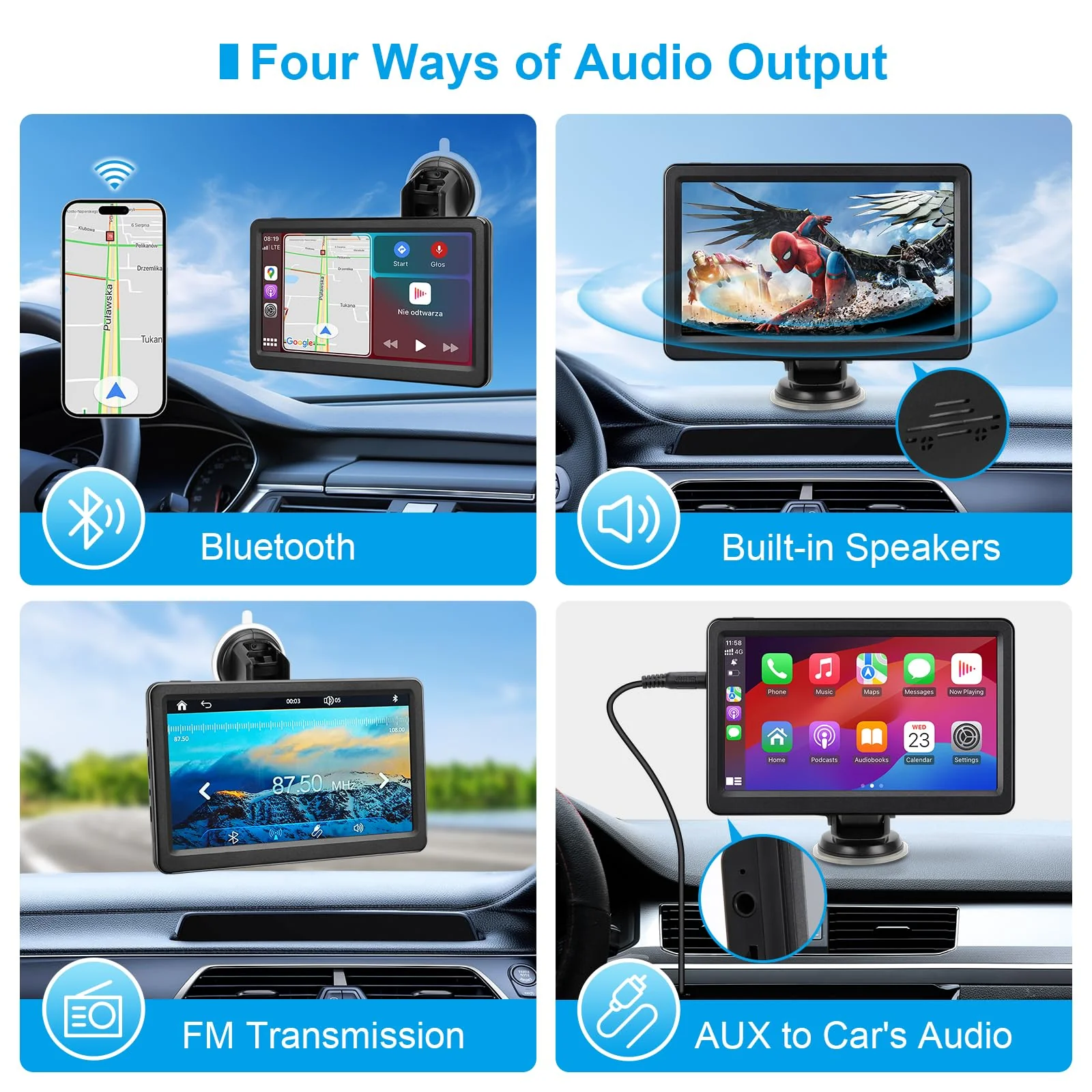Wireless Carplay Screen for Car, 7" HD Touch Screen Portable Car Stereo for Carplay & Android Auto, Pantalla para Carros with Bluetooth, AUX, FM Transmitter, Voice Control - Image 5