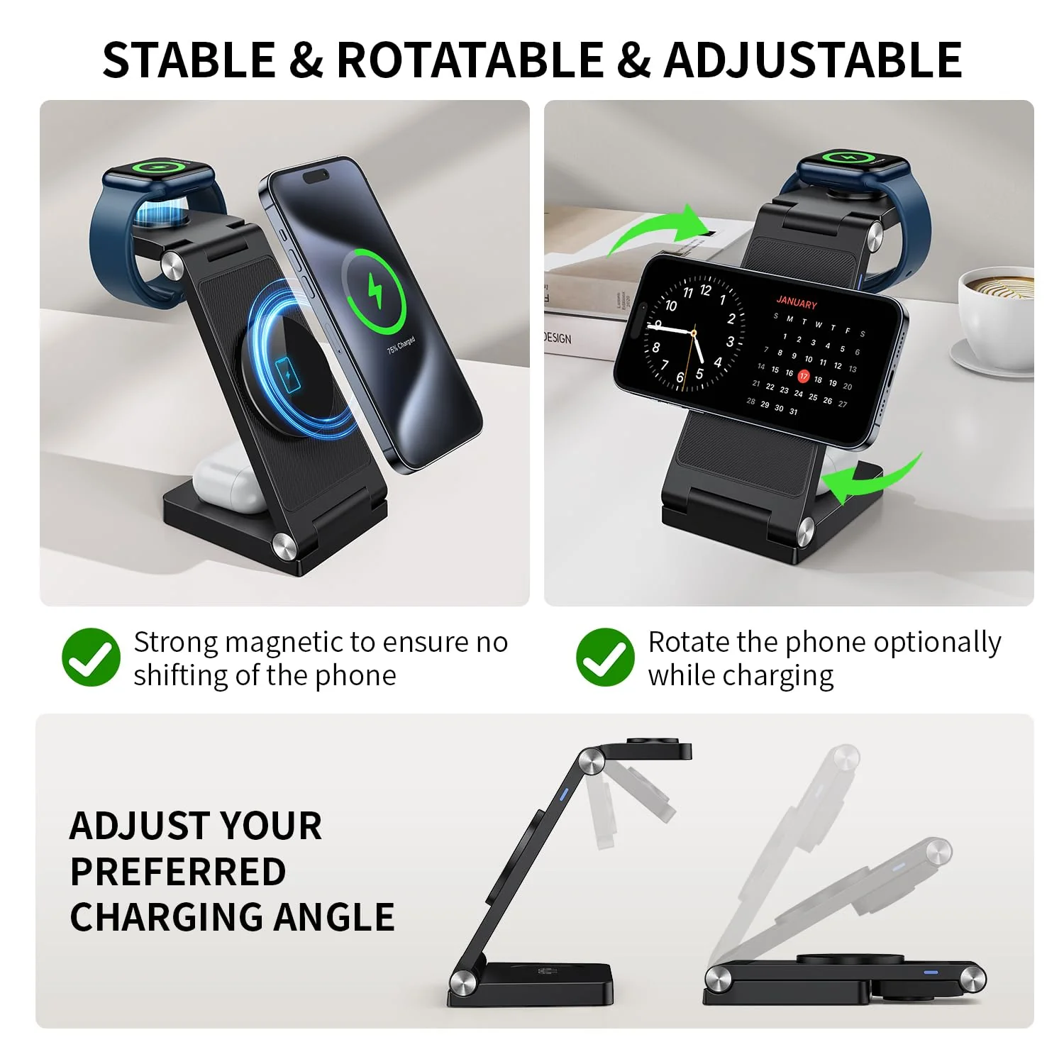 Wireless Charger iphone,3 in 1 Foldable Magnetic Wireless charging station,Travel Charger for Multiple Devices for iPhone 15/14/13/12 /Pro/Pro Max, Apple Watch Ultra/SE/9/8/7/6/5/4/3/2,Air Pods - Image 5