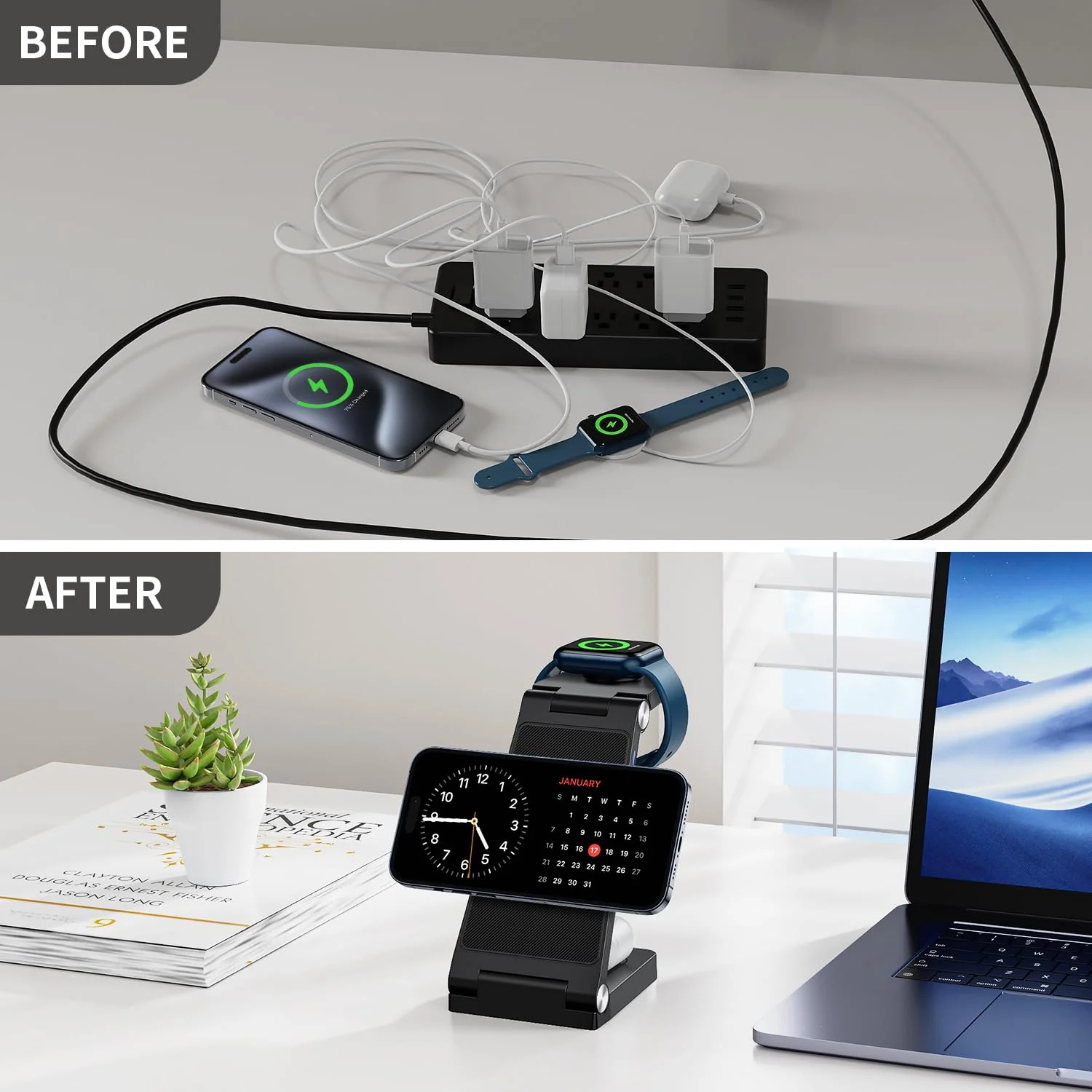 Wireless Charger iphone,3 in 1 Foldable Magnetic Wireless charging station,Travel Charger for Multiple Devices for iPhone 15/14/13/12 /Pro/Pro Max, Apple Watch Ultra/SE/9/8/7/6/5/4/3/2,Air Pods - Image 6
