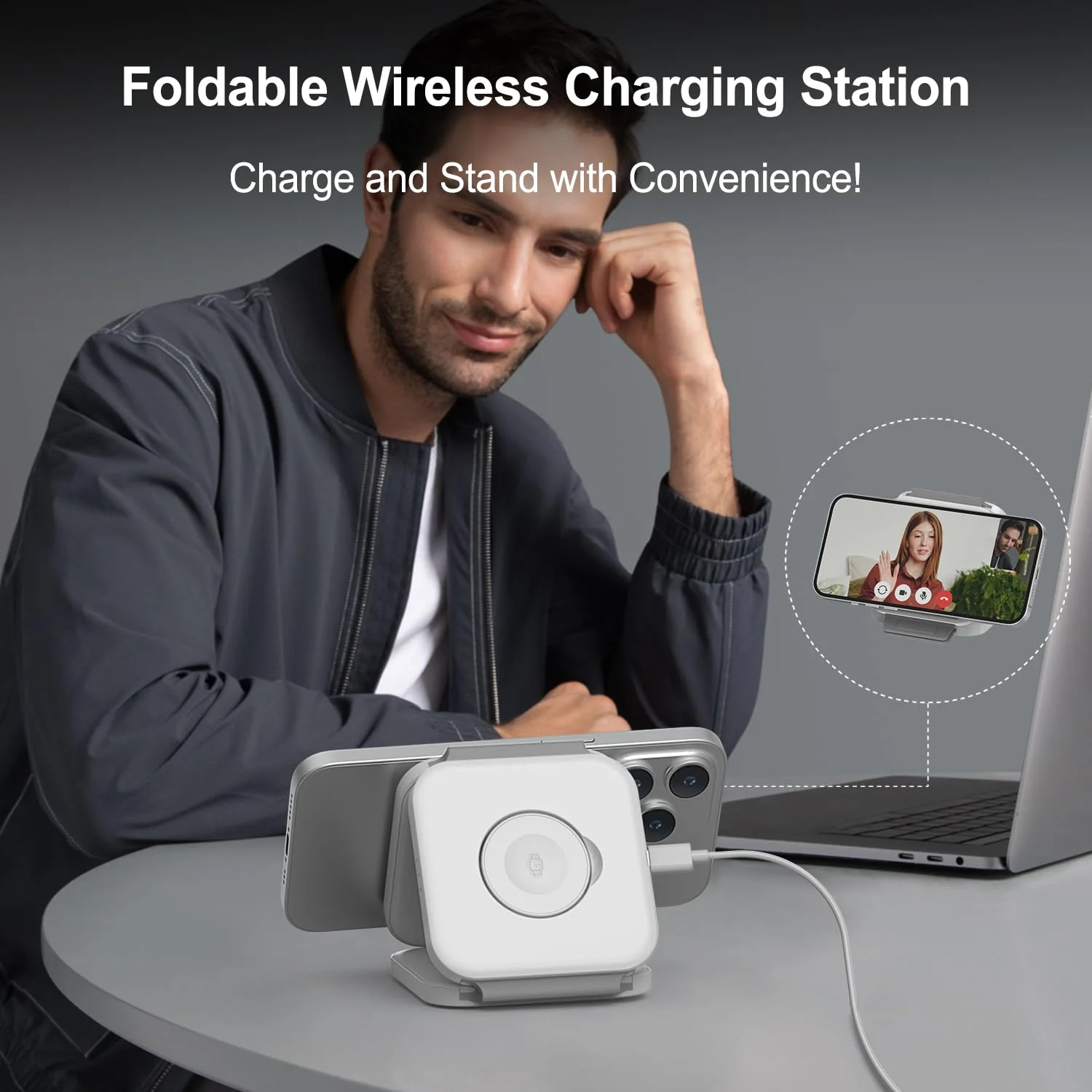 Wireless Charging Station for Apple Multiple Devices - 3 in 1 Foldable Magnetic Wireless Charger - Travel Charging Pad for iPhone 16 15 14 13 12 Pro Max Plus Watch & AirPods (White) White - Image 5