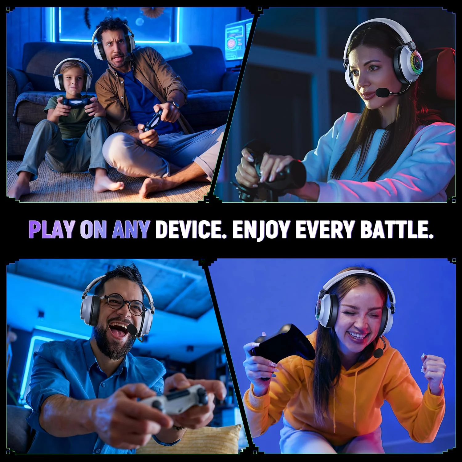 Wireless Gaming Headset for Ps5 Ps4 - 2.4GHz, Bluetooth, Wired, 7.1 Surround Sound, Noise Cancelling Mic, RGB Lights, 40H+ Battery, Lossless Audio, Comfy Over Ear Headphones for PC, Switch, Xbox, Mac White - Image 8
