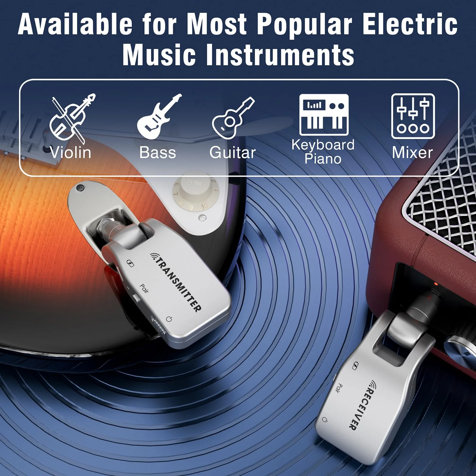 Wireless Guitar System 2.4 GHz Guitar wireless system wireless guitar transmitter receiver with USB 6 Channels Transmission Range for Electric Guitar Bass Acoustic Guitar,Band,Rehearsal,Show - Image 5