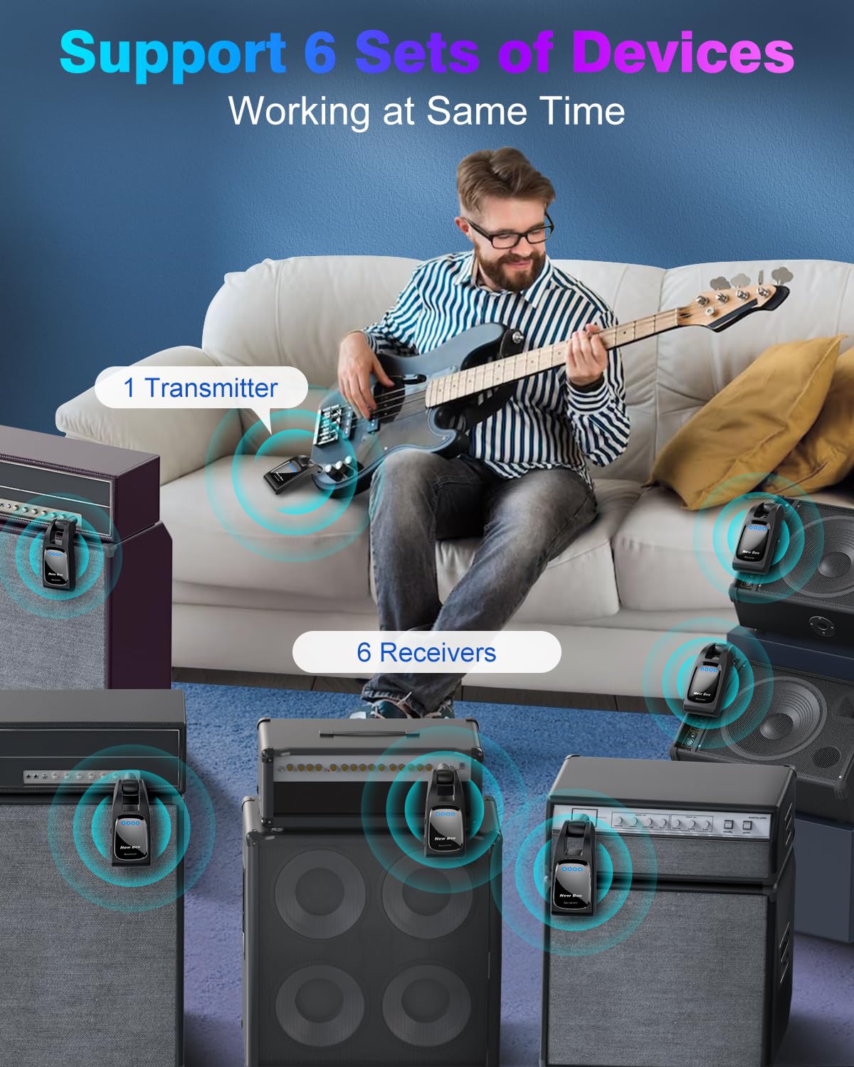 Wireless Guitar System 2.4 GHz with 6 Channels Rechargeable Audio Wireless Guitar Transmitter Receiver for Bass Electric Instruments Black - Image 5