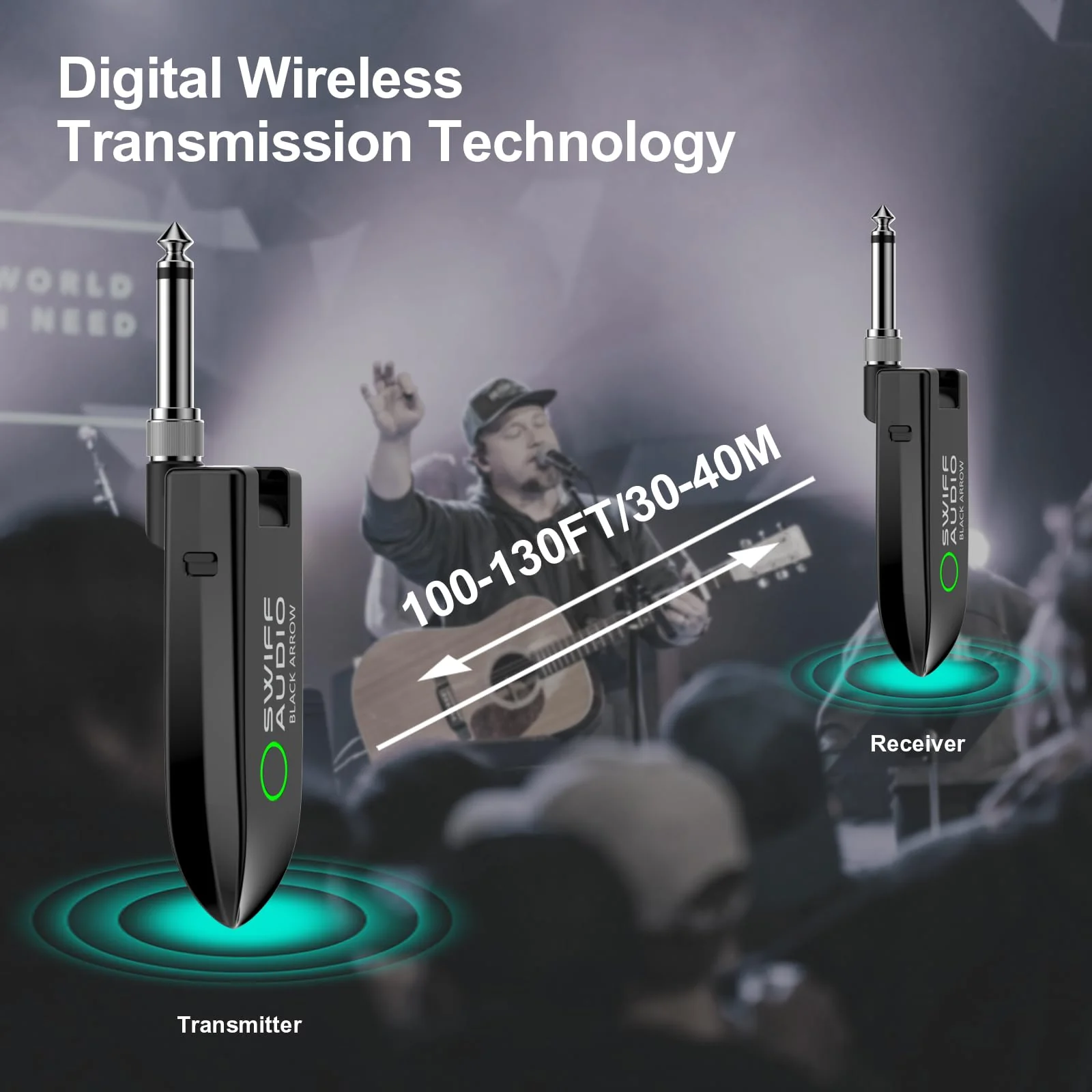 Wireless Guitar System, Digital Wireless System UHF Wireless Guitar Transmitter Receiver Support Multi Channels Rechargeable Long Battery Life for Guitar Bass Electric Instruments (Black) Black - Image 4