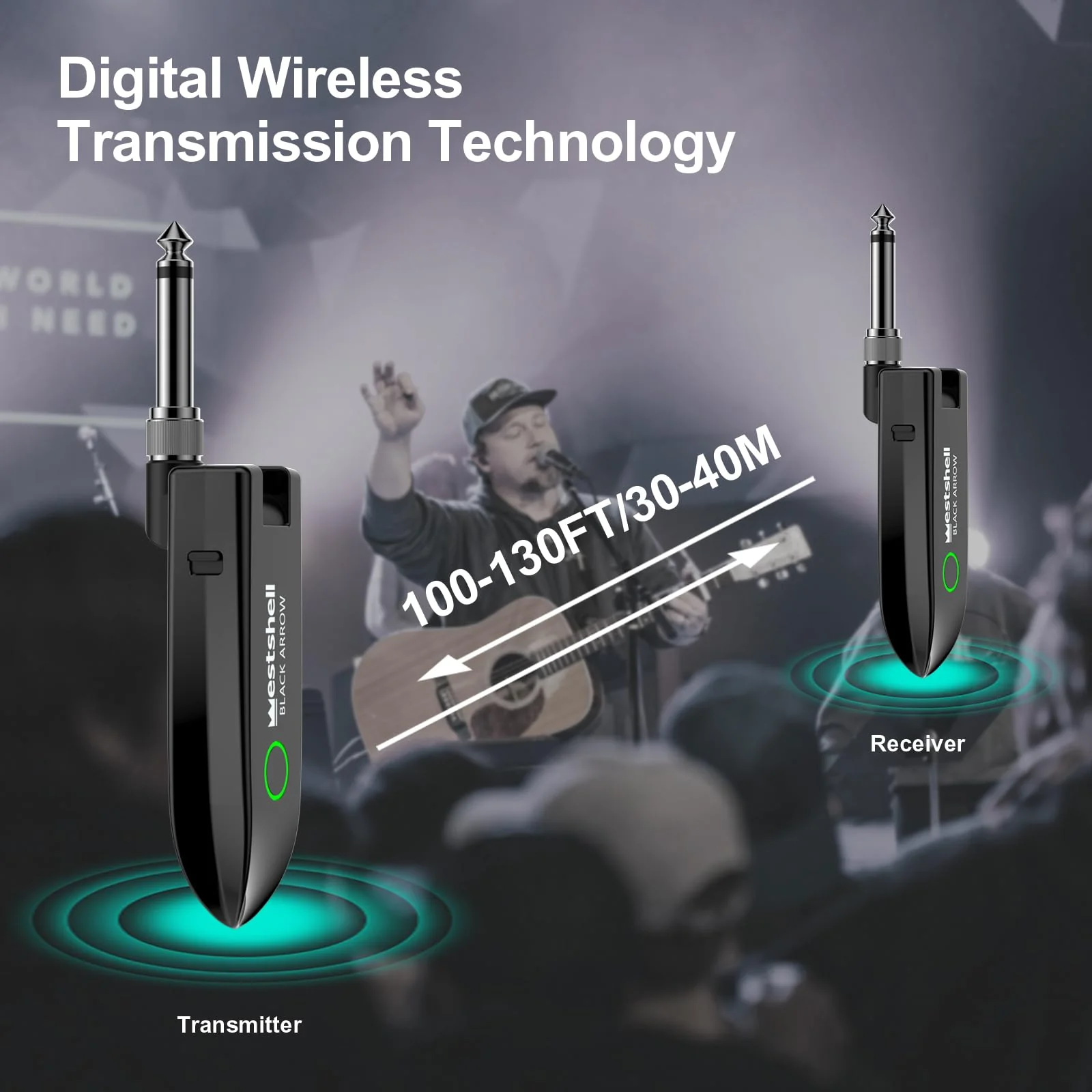 Wireless Guitar System, Digital Wireless System Wireless Guitar Transmitter Receiver Support Multi Channels Rechargeable Long Battery Life for Guitar Bass Electric Instruments (Dark Black) Dark Black - Image 4