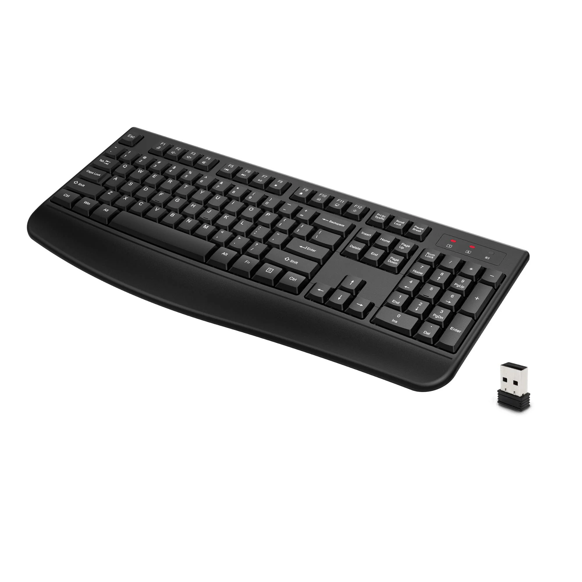 Wireless Keyboard, 2.4G Full-Sized Ergonomic Wireless Computer Keyboard with Wrist Rest for Windows, Mac OS Laptop/PC/Desktop/Notebook(Black) Black