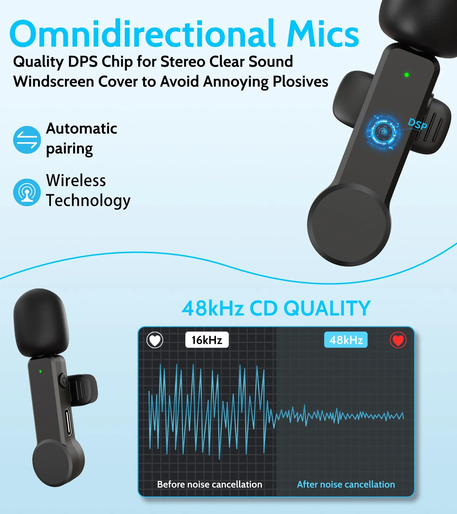 Wireless Lavalier Microphone for iPhone 15 Android iPad - Cordless USB-C Mic for Video Recording Vlog, Crystal Clear Sound, Noise Reduction USB-C Mic with Lightning Adapter - Image 3